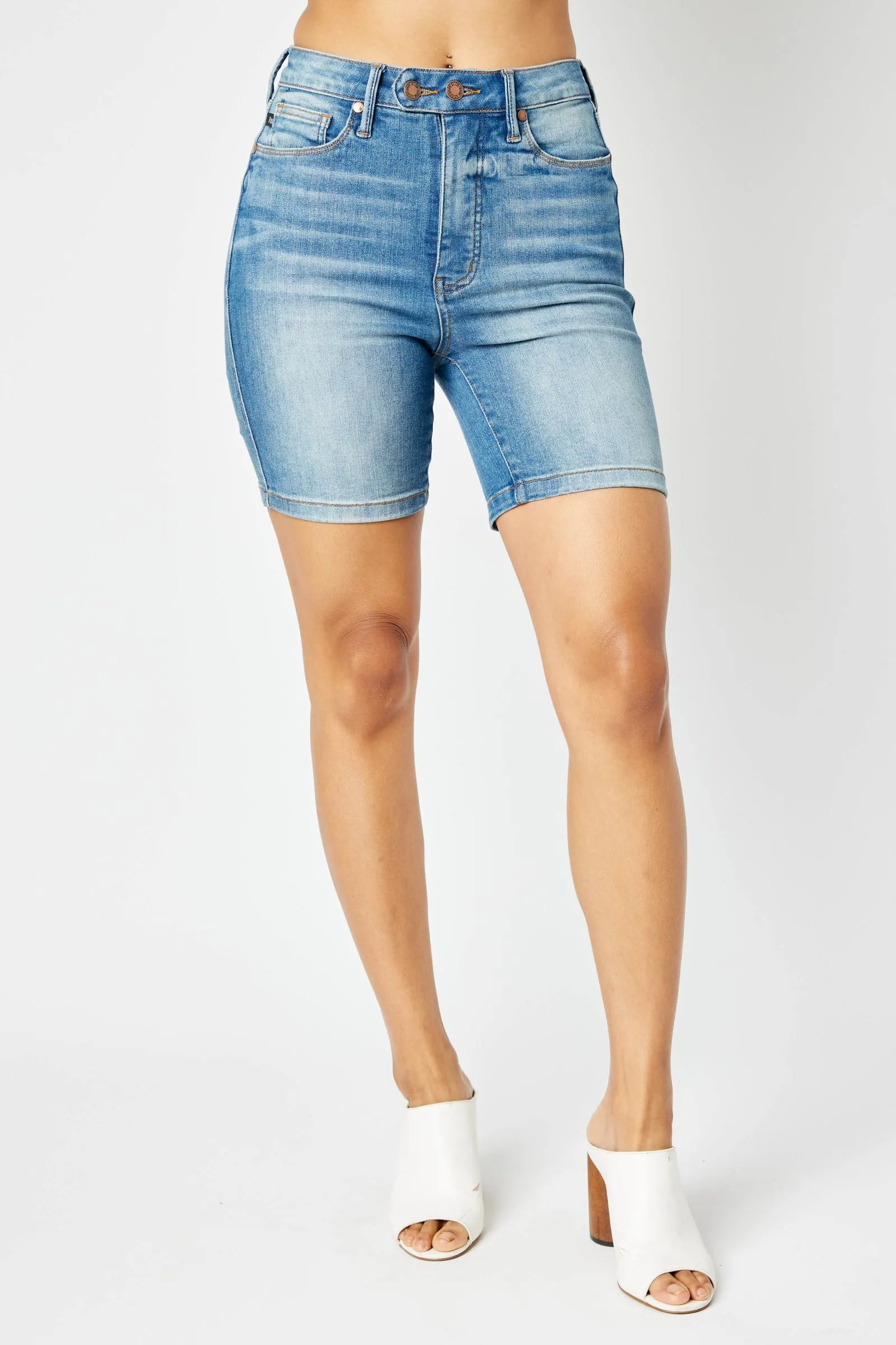 Judy Blue High Waist Tummy Control Double Button Bermuda Shorts