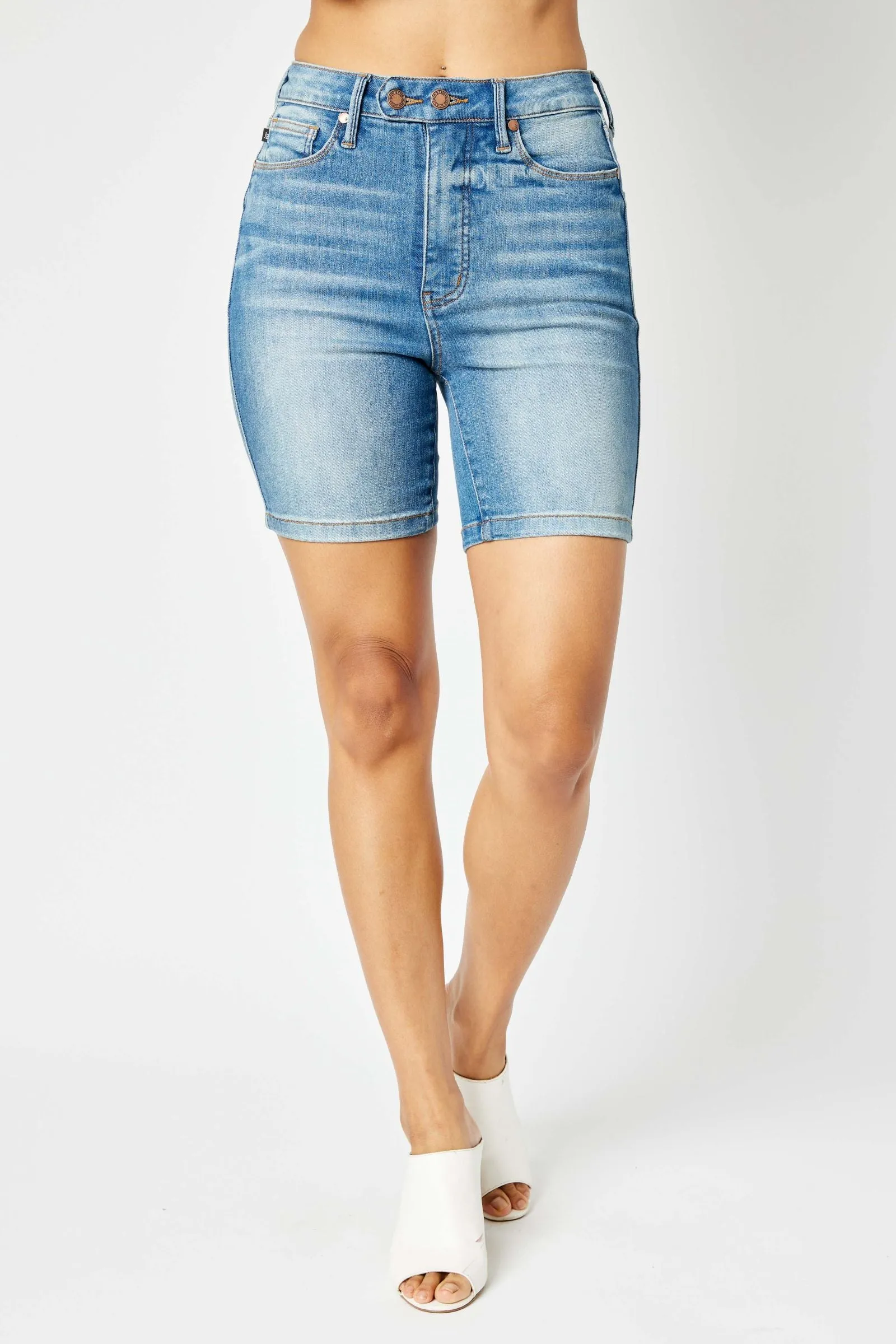 Judy Blue High Waist Tummy Control Double Button Bermuda Shorts