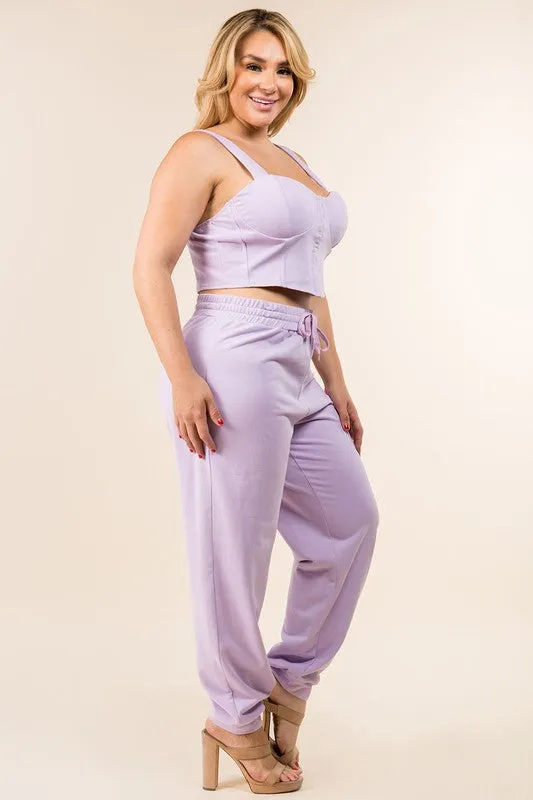 KeKe Lavender Plus Size Corset and Jogger Set