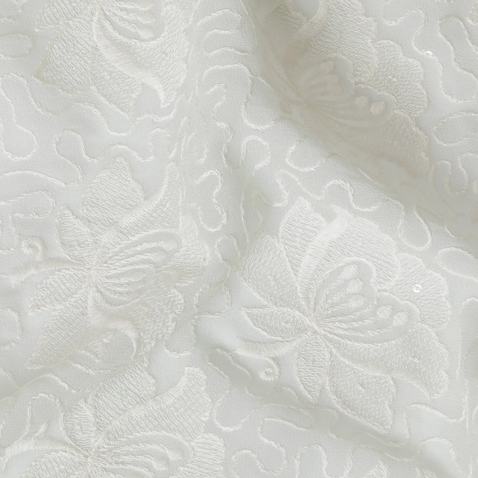 Light Laurel green Floral Textured Georgette Fabric - 110 cm Width, Elegant & Shimmering, Perfect for Special Occasions-D19151