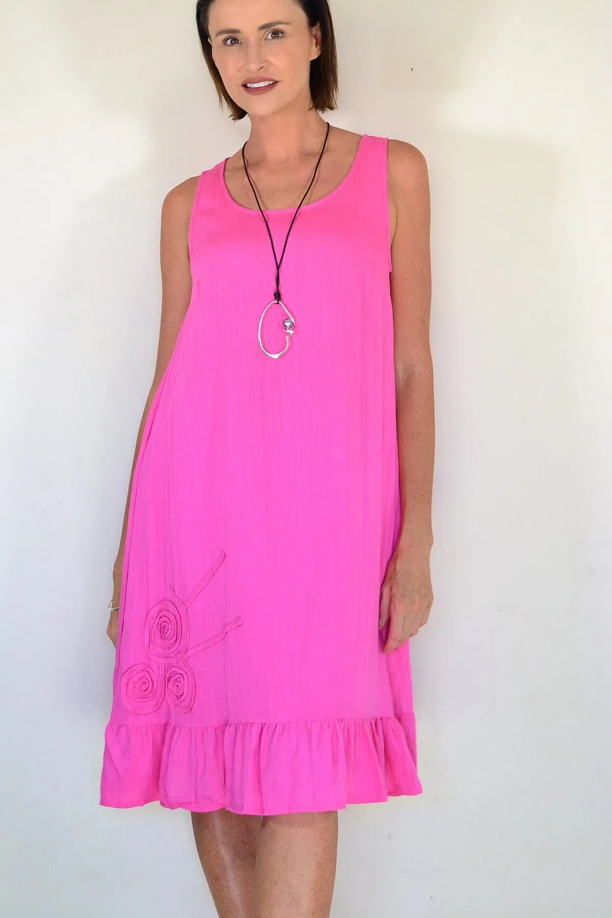 Linen Rayon Pink Sleeveless Dress Tunic