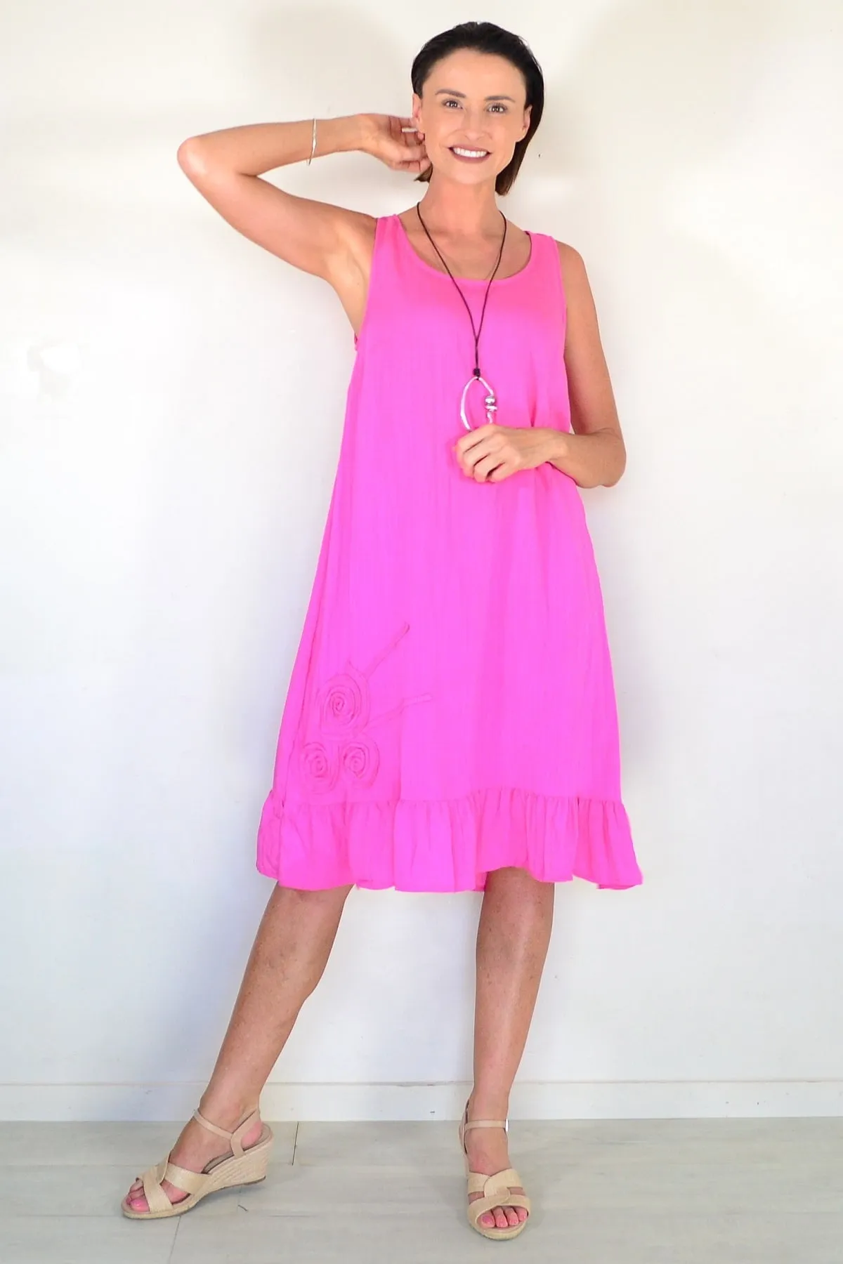 Linen Rayon Pink Sleeveless Dress Tunic