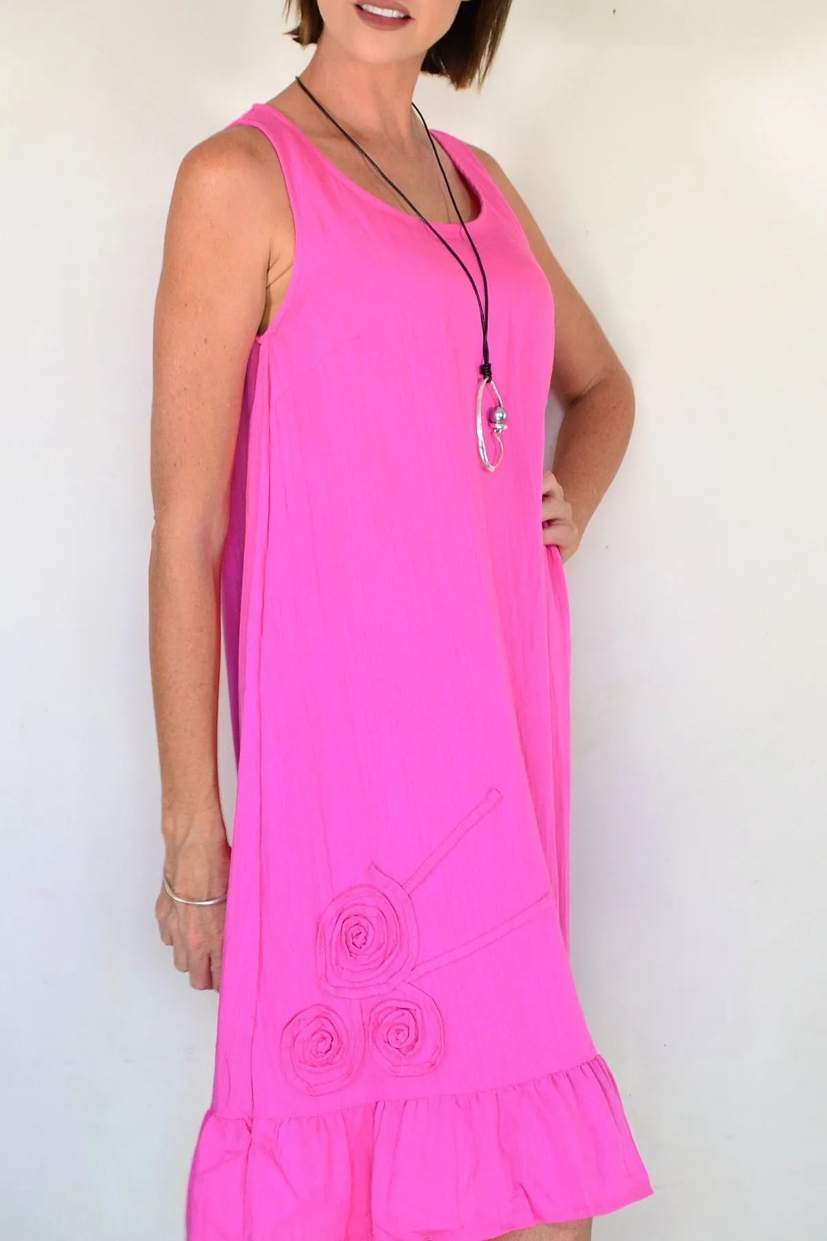 Linen Rayon Pink Sleeveless Dress Tunic