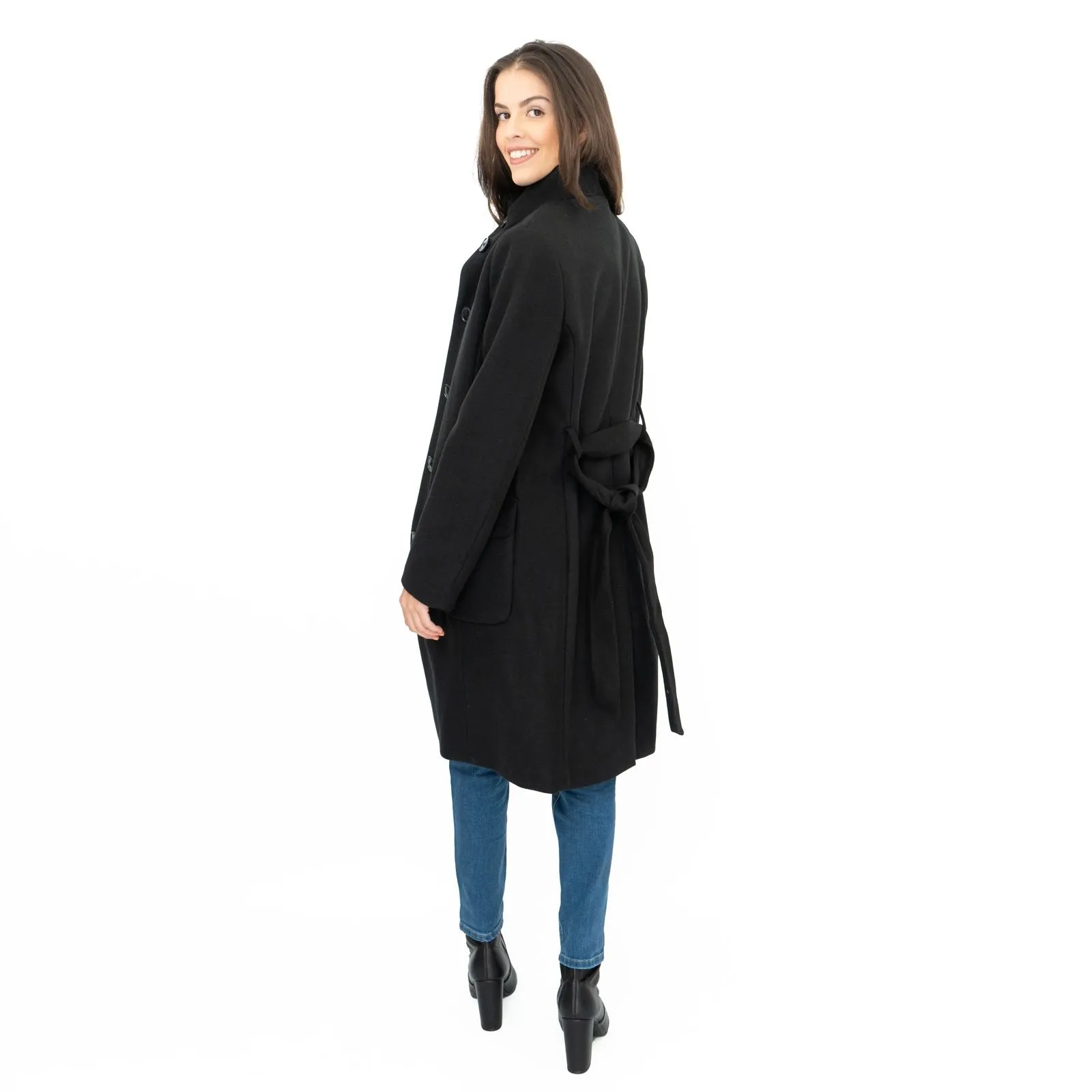 M&S Black Belted Funnel Neck Trench Coat