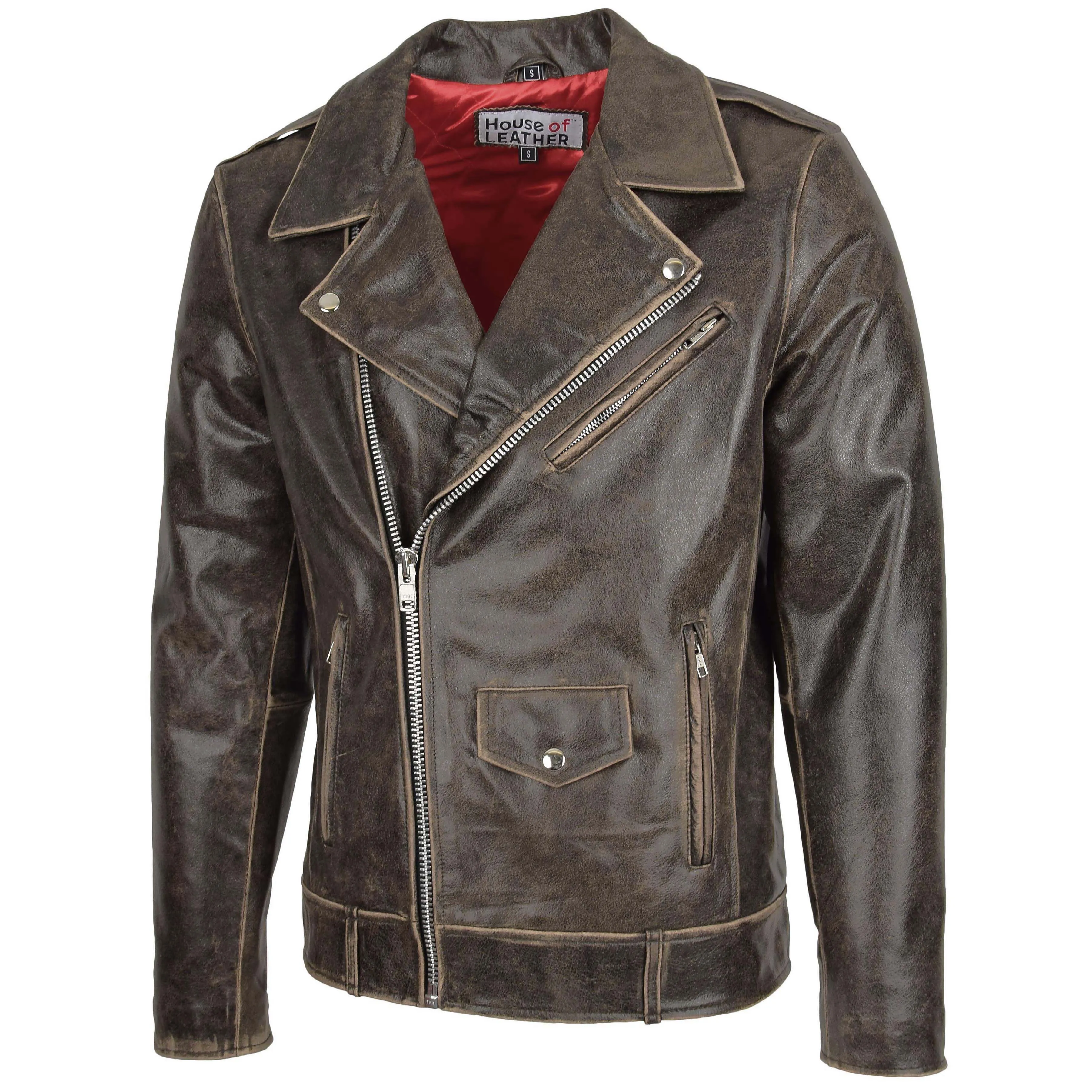 Mens Leather Biker Brando Design Jacket Neil Brown