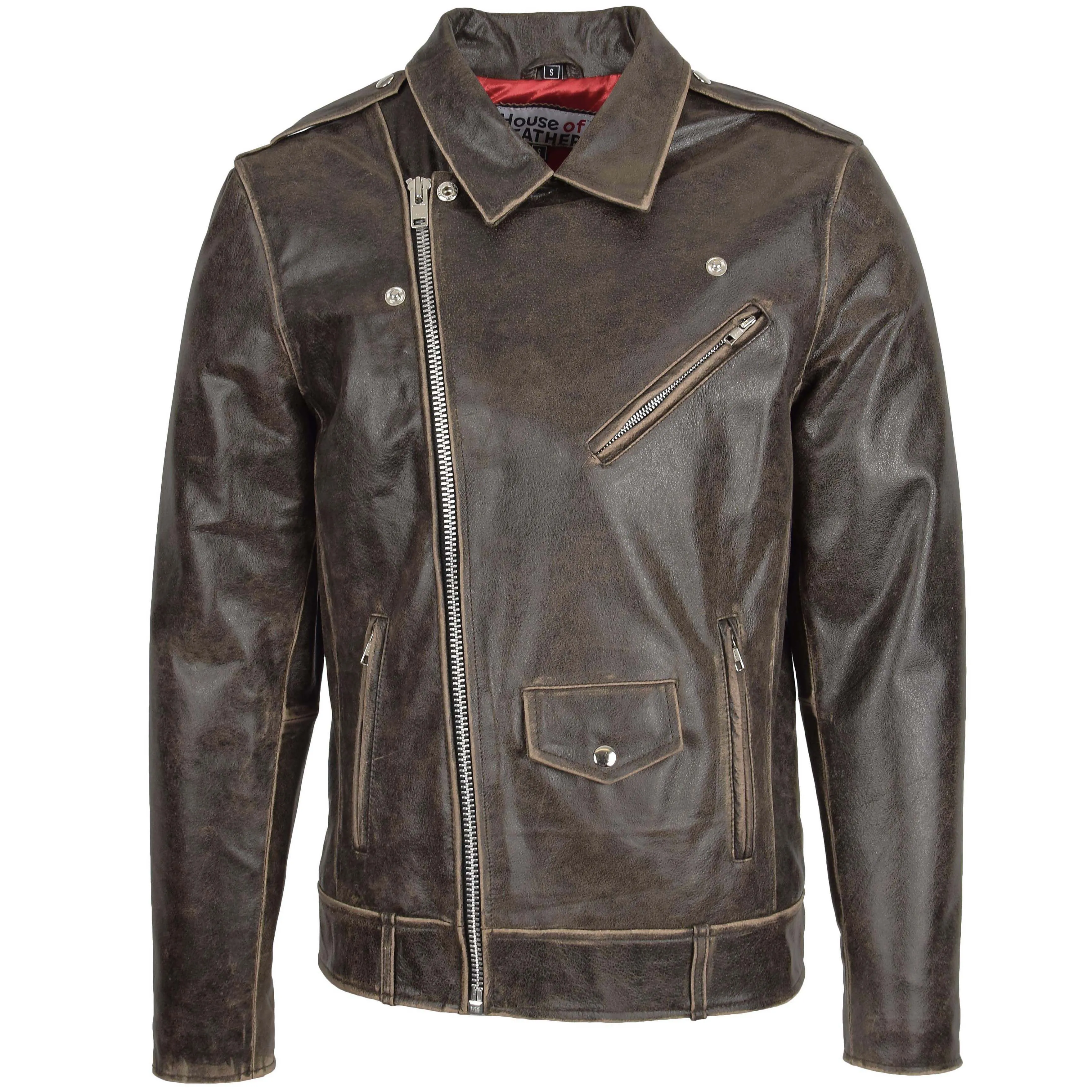 Mens Leather Biker Brando Design Jacket Neil Brown