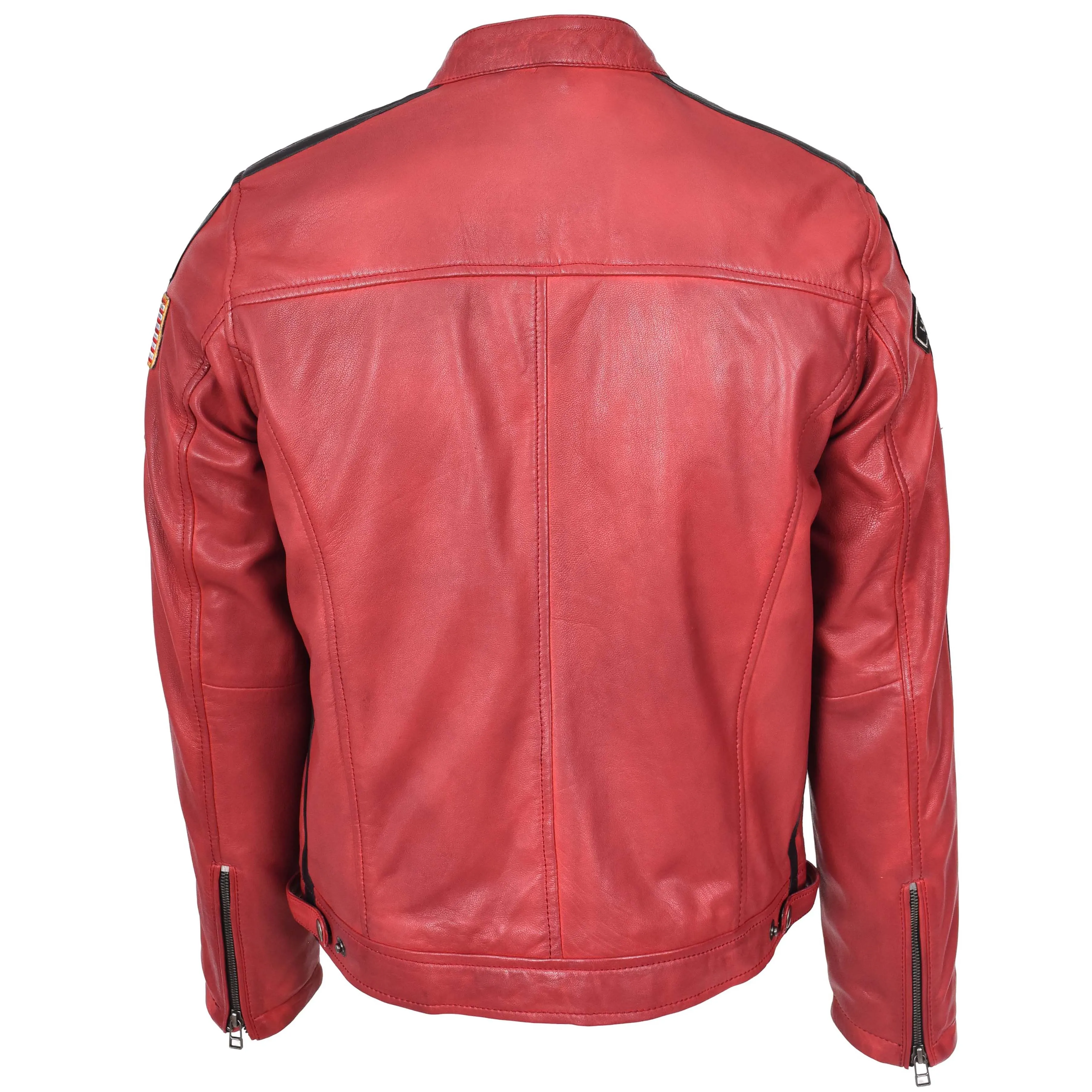 Mens Leather Biker Jacket Motorsport Logos Bobby Red