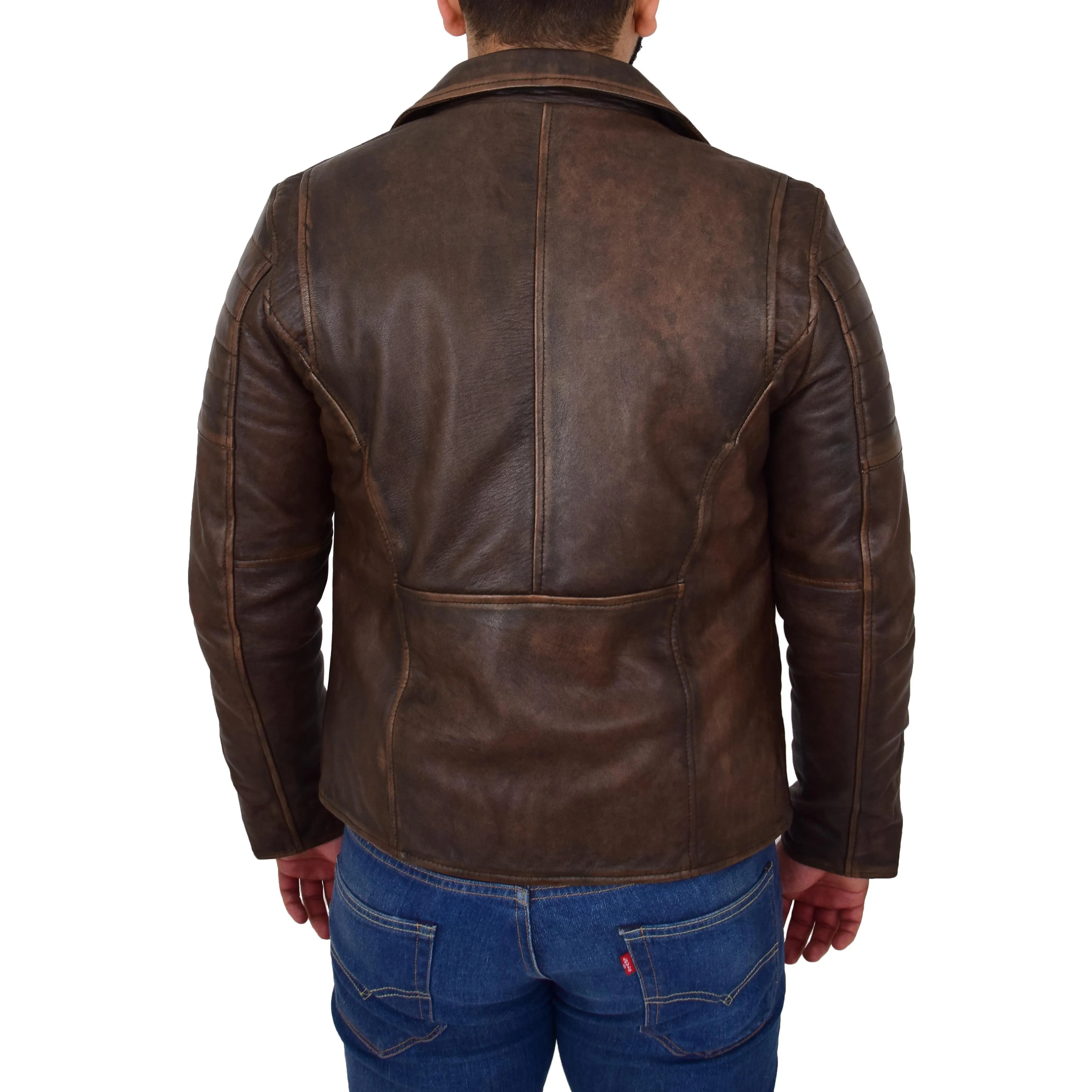 Mens Real Leather Biker Jacket Copper Rub Off Slim Fit Max Rust