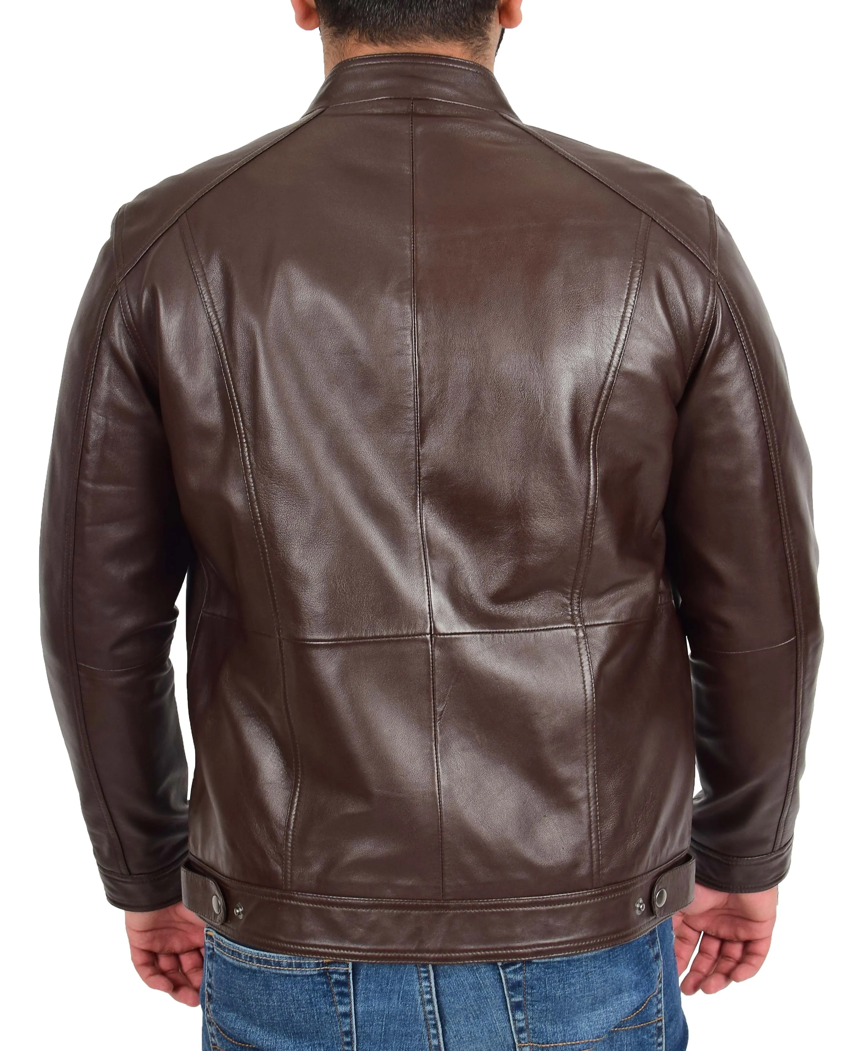 Mens Soft Brown Leather Casual Zip Fasten Jacket Nobel