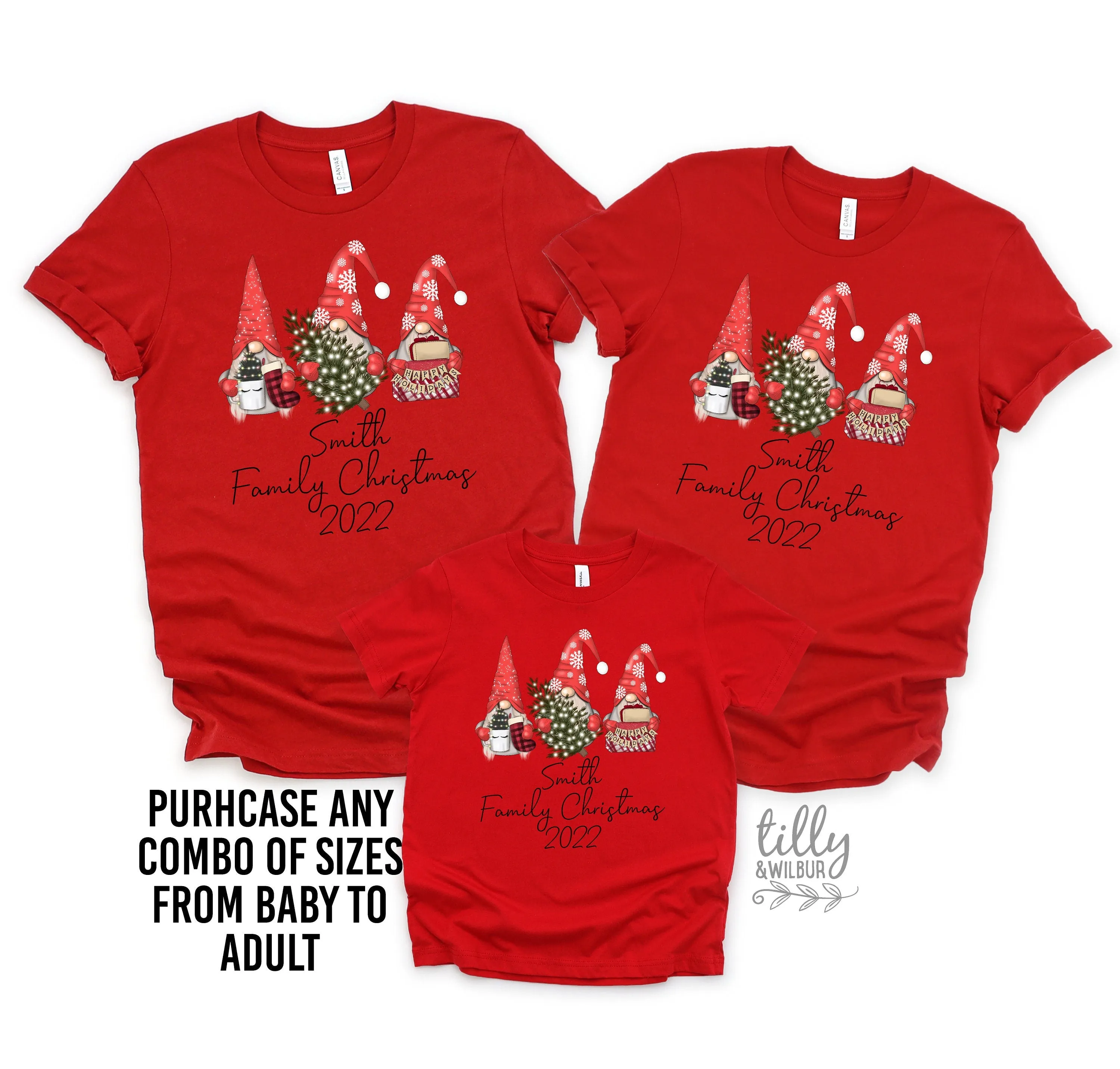 *MORE COLOURS AVAILABLE* Custom Gnome Family With Year Christmas T-Shirts