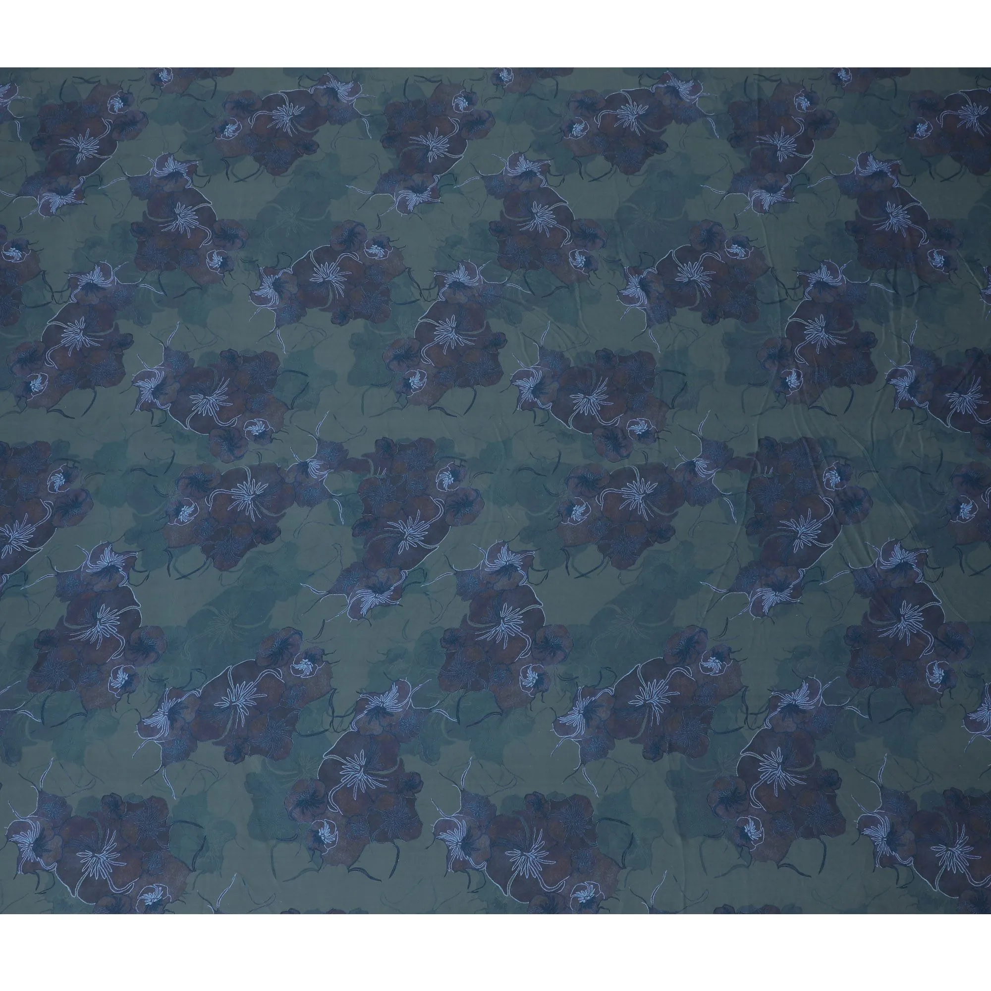 Mystic Forest Floral Synthetic Modal Satin Fabric - Deep Green & Blue, 110cm - Purchase Online-D17977