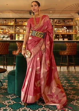 Mystic Pink Zari Woven Handloom Weaving Silk Saree