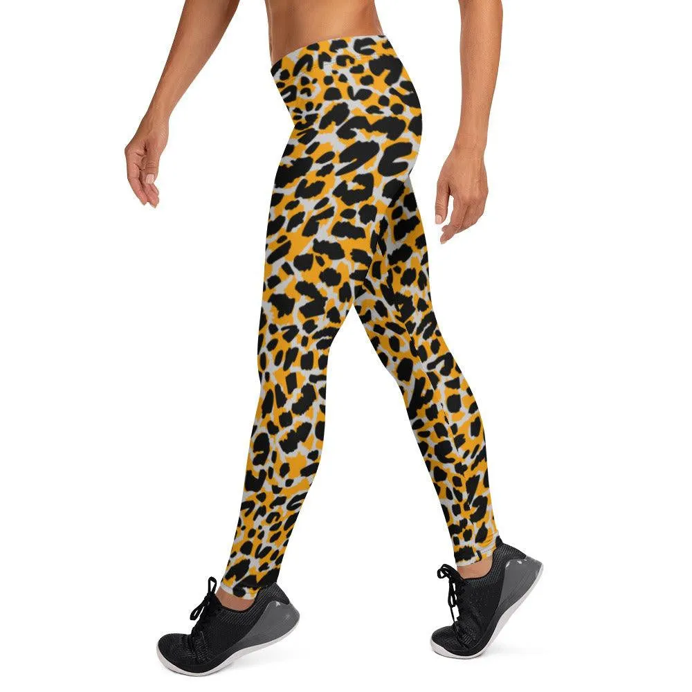 Orange Animal Print Women's Mid-Rise Leggings