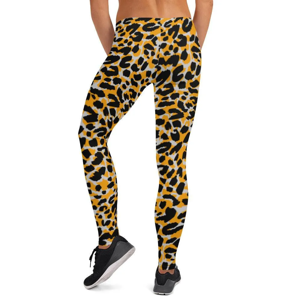 Orange Animal Print Women's Mid-Rise Leggings