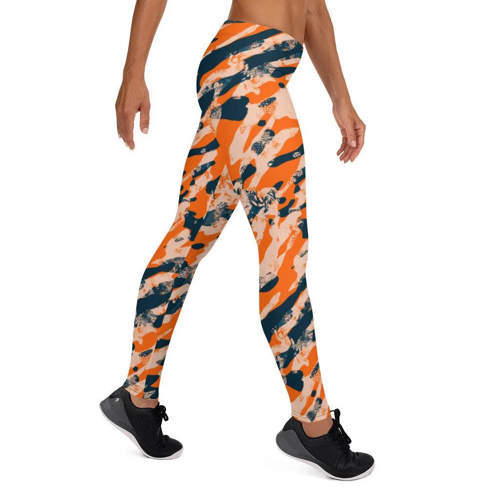 Orange Camouflage Women's Mid-Rise Leggings