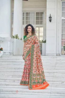 Orange Color Patola Weaving Zari Silk Saree