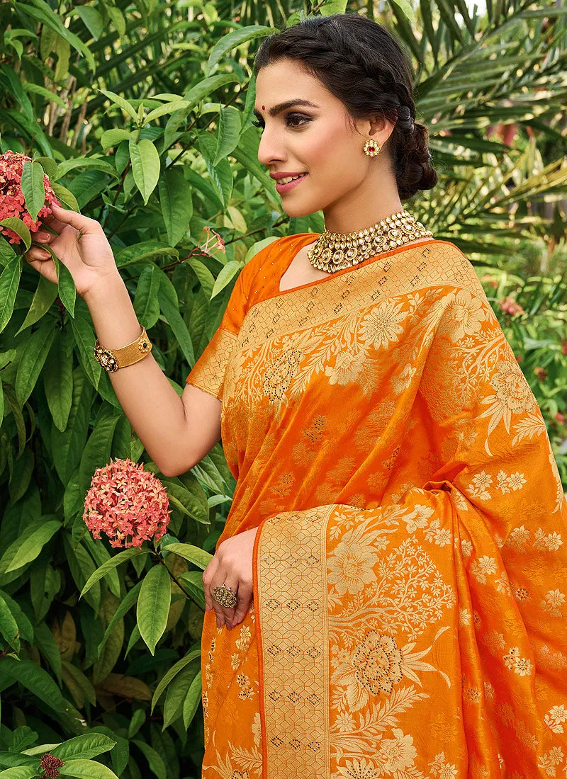 Orange Silk Saree With Blouse