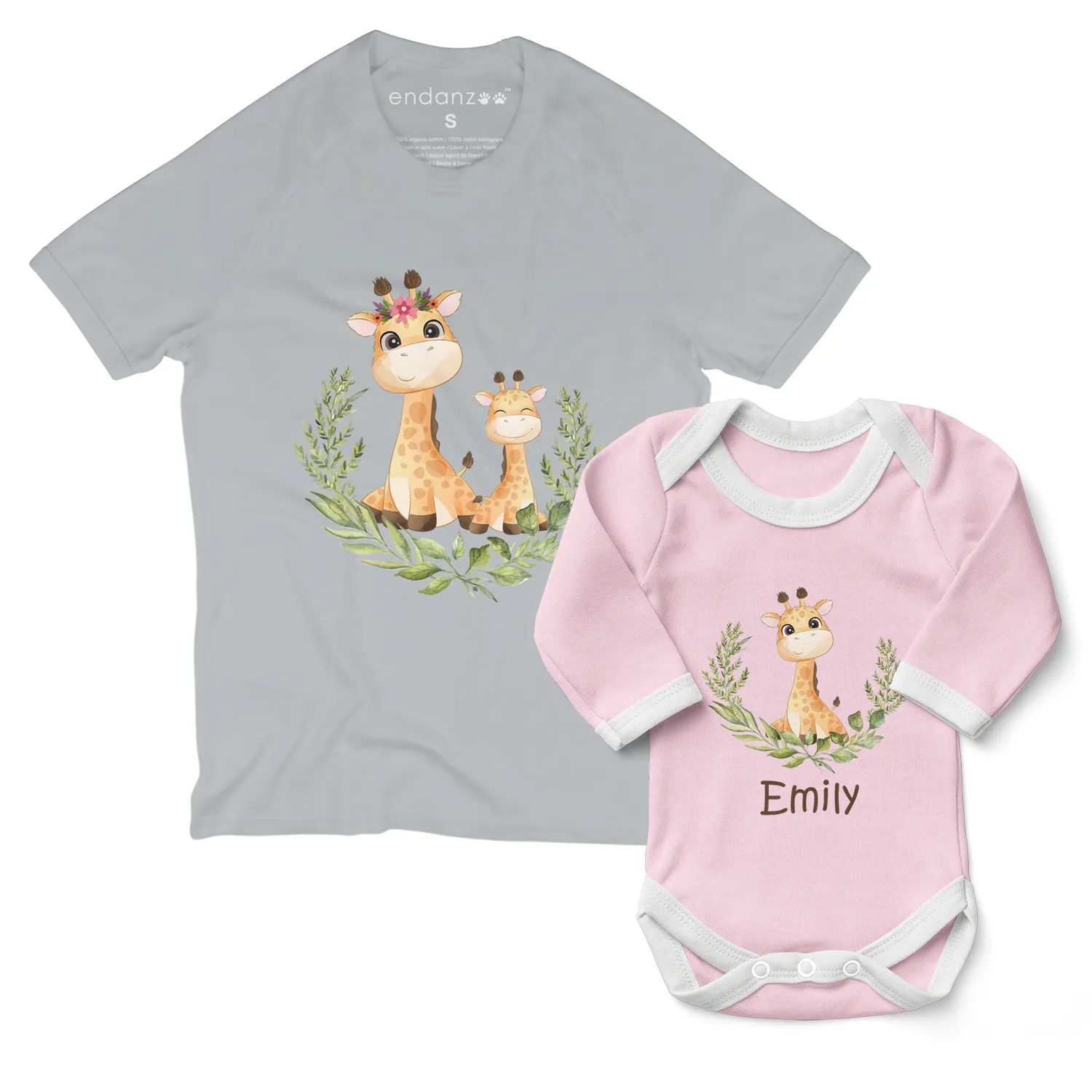 Personalized Matching Mom & Baby Organic Outfits - Giraffe Family