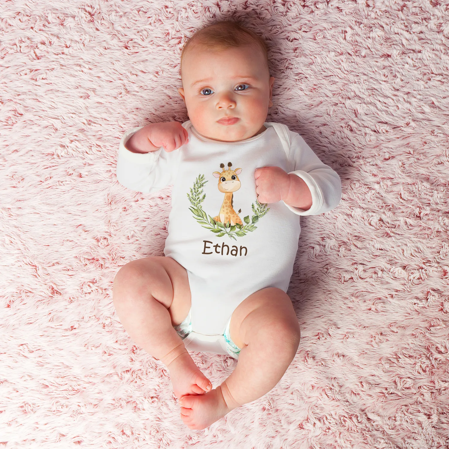 Personalized Matching Mom & Baby Organic Outfits - Giraffe Family