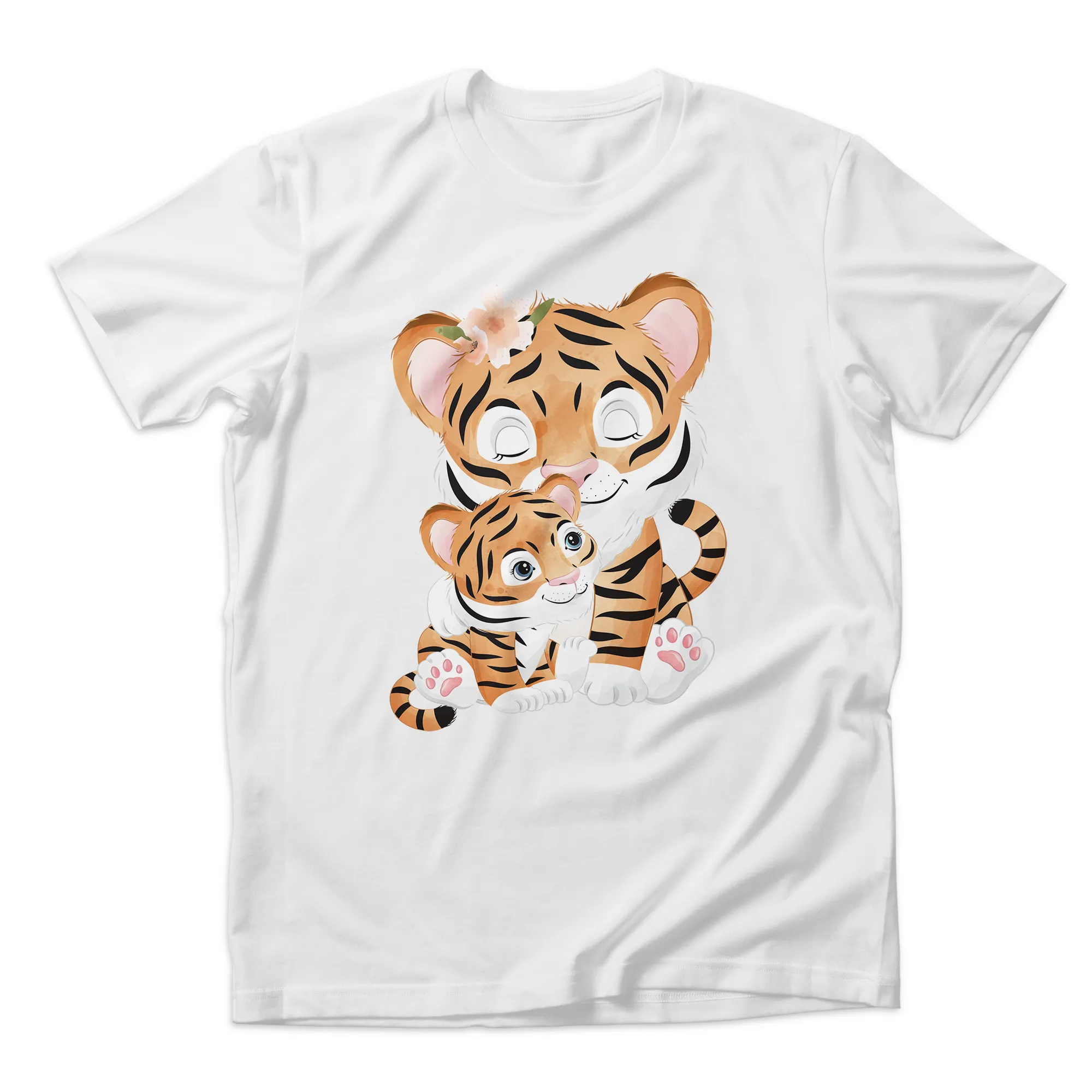 Personalized Matching Mom & Baby Organic Outfits - Tiger Family (White)