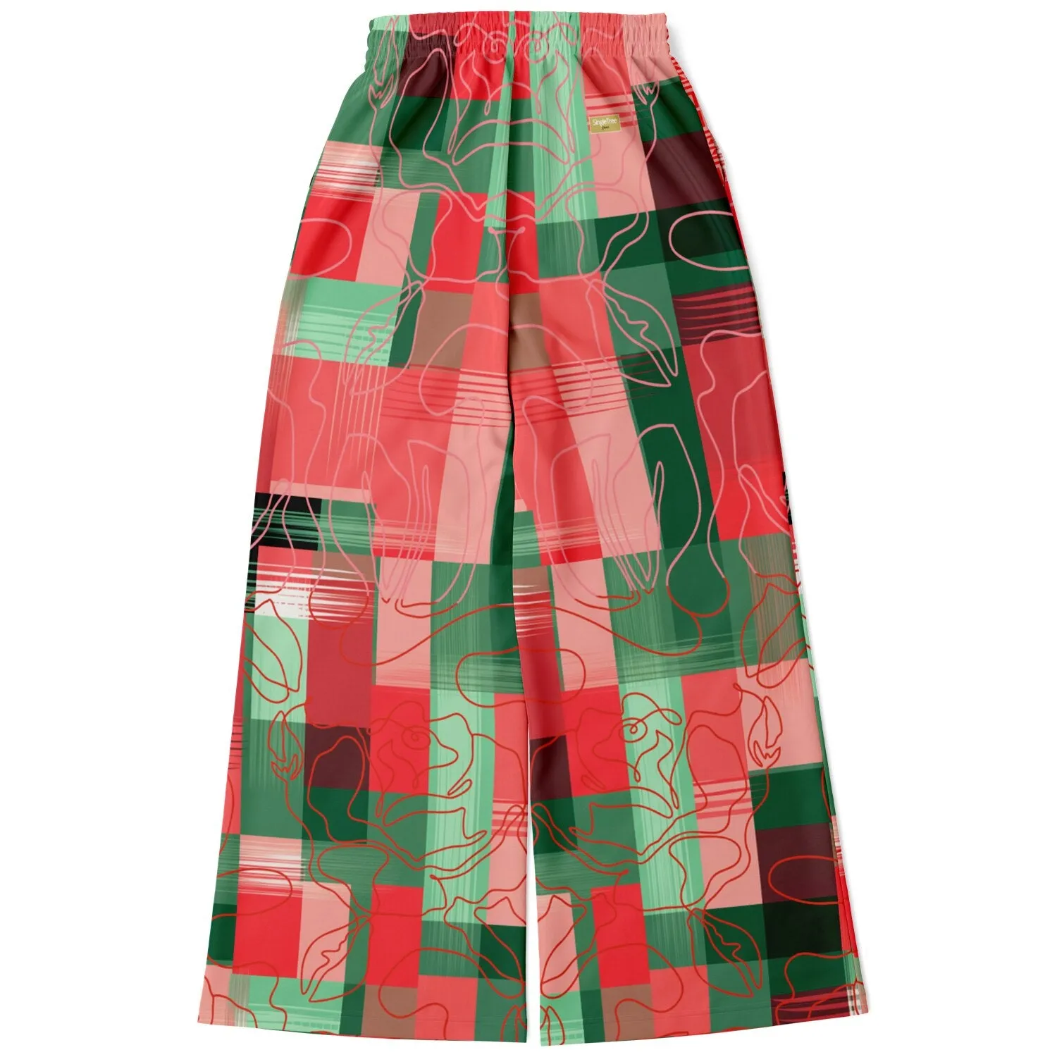 Pink Watermelon Patchwork Plaid Eco-Poly Wide Leg Pants