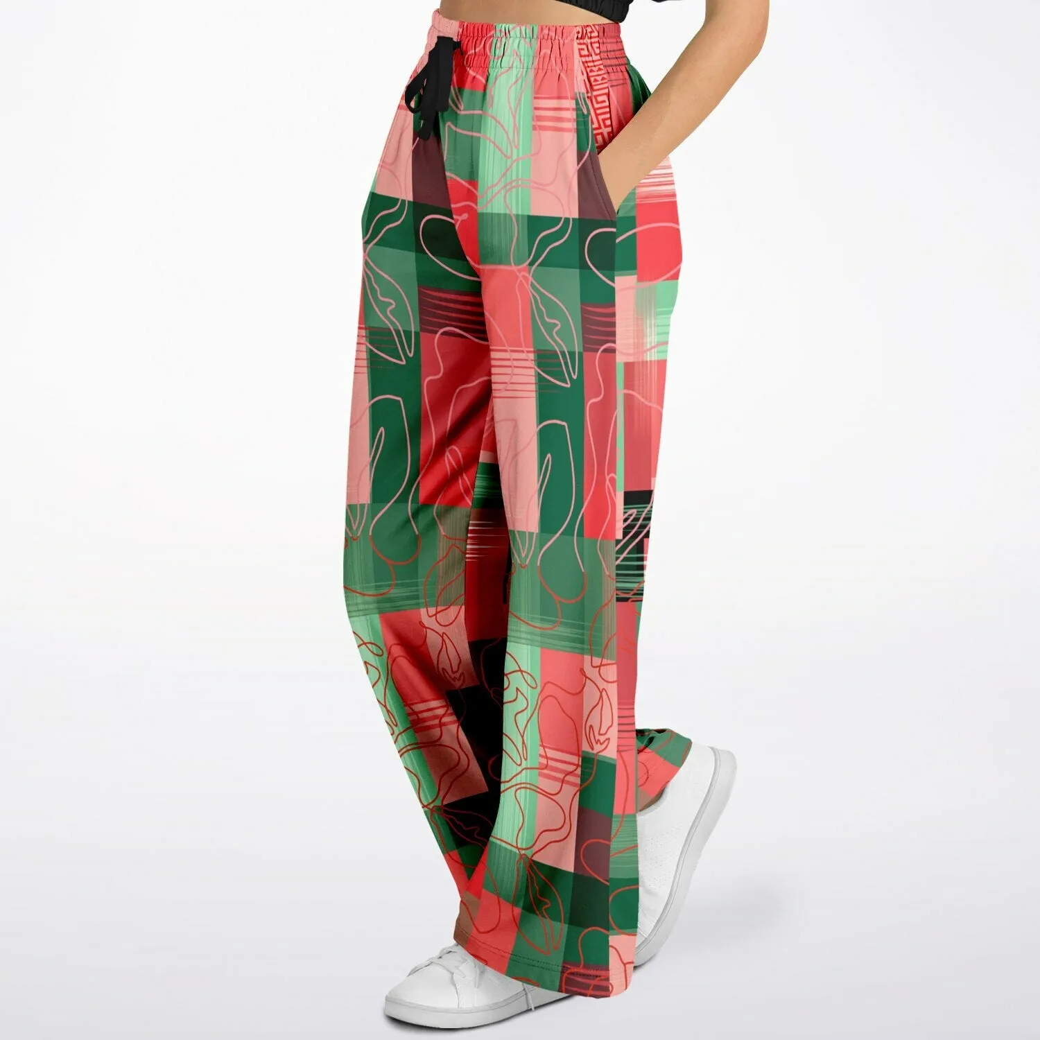 Pink Watermelon Patchwork Plaid Eco-Poly Wide Leg Pants