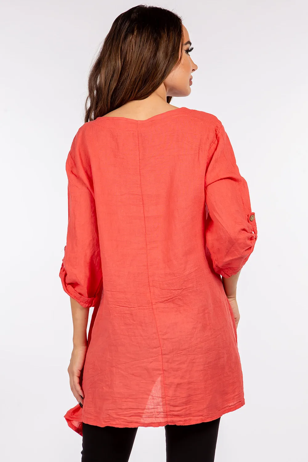 Raw Moda Asymmetric Single Pocket Linen Tunic