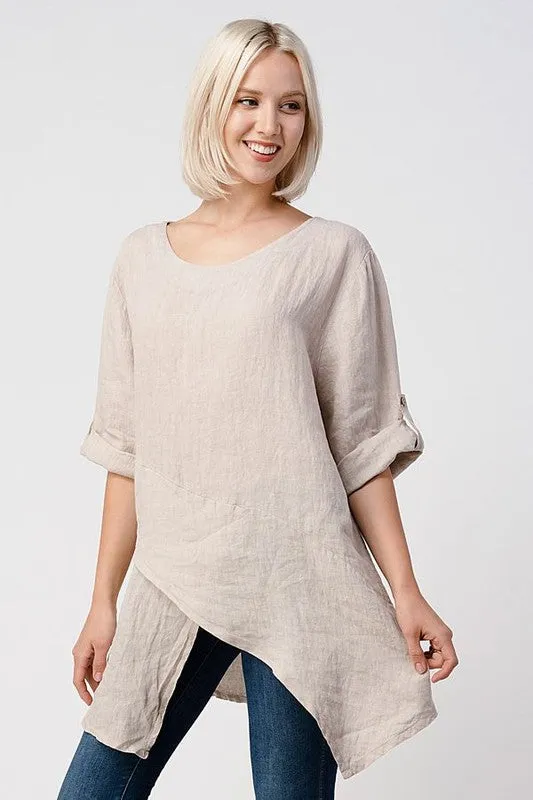 Raw Moda Asymmetric Single Pocket Linen Tunic