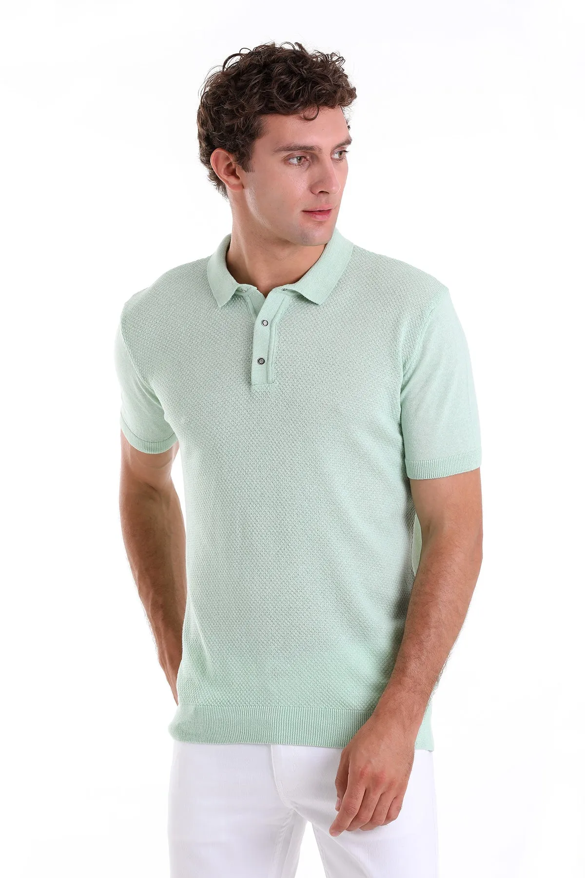 Regular Fit Cotton Blend Green Water Polo T-Shirt