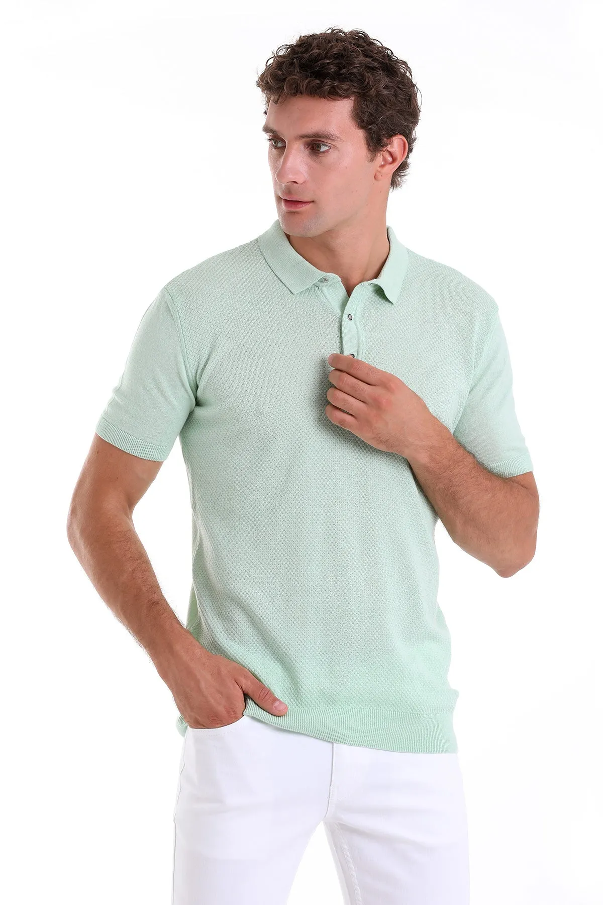 Regular Fit Cotton Blend Green Water Polo T-Shirt