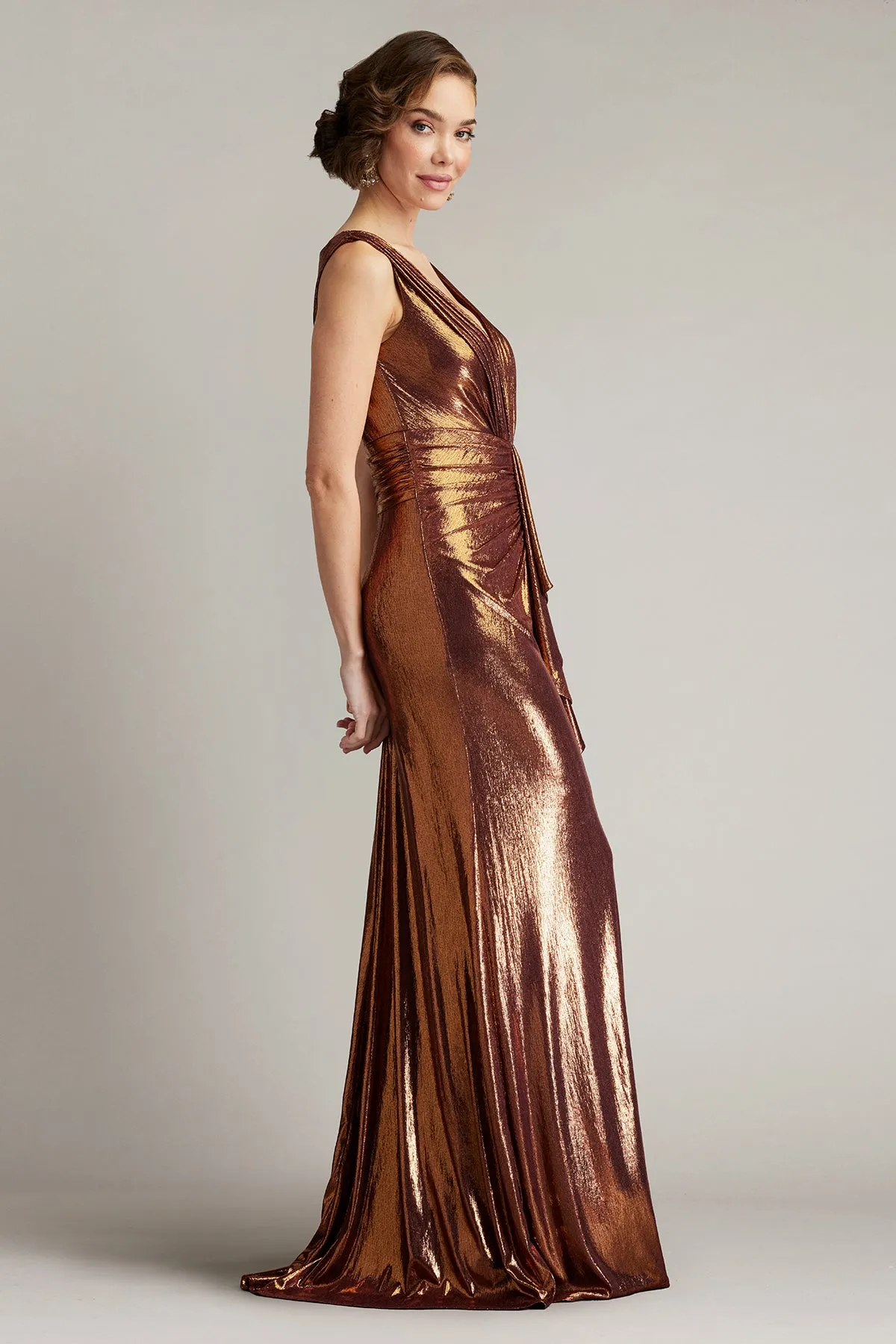 Tadashi Shoji - BSJ24432L - Metallic Waterfall Drape Gown