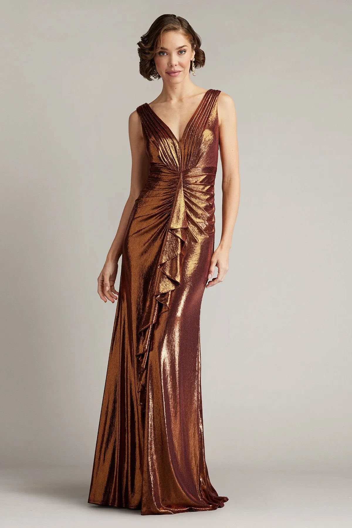 Tadashi Shoji - BSJ24432L - Metallic Waterfall Drape Gown