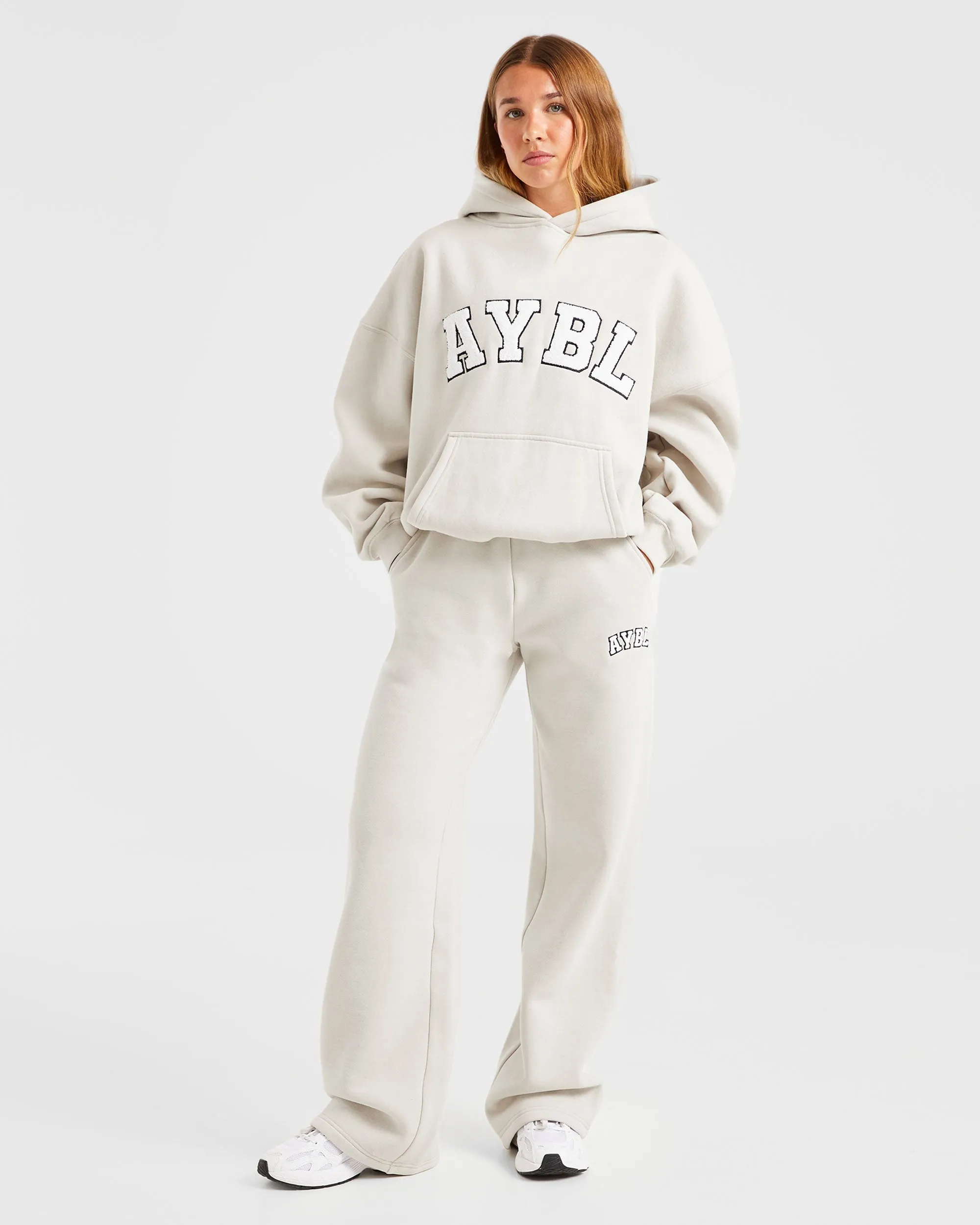 Varsity Oversized Straight Leg Joggers - Sand