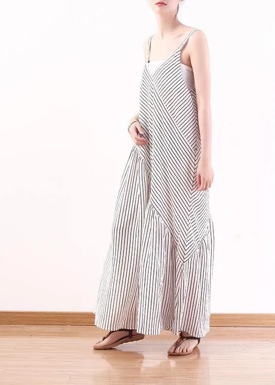 White Stripe Suspender Large Chiffon Jumpsuit Wide Leg Pants Summer