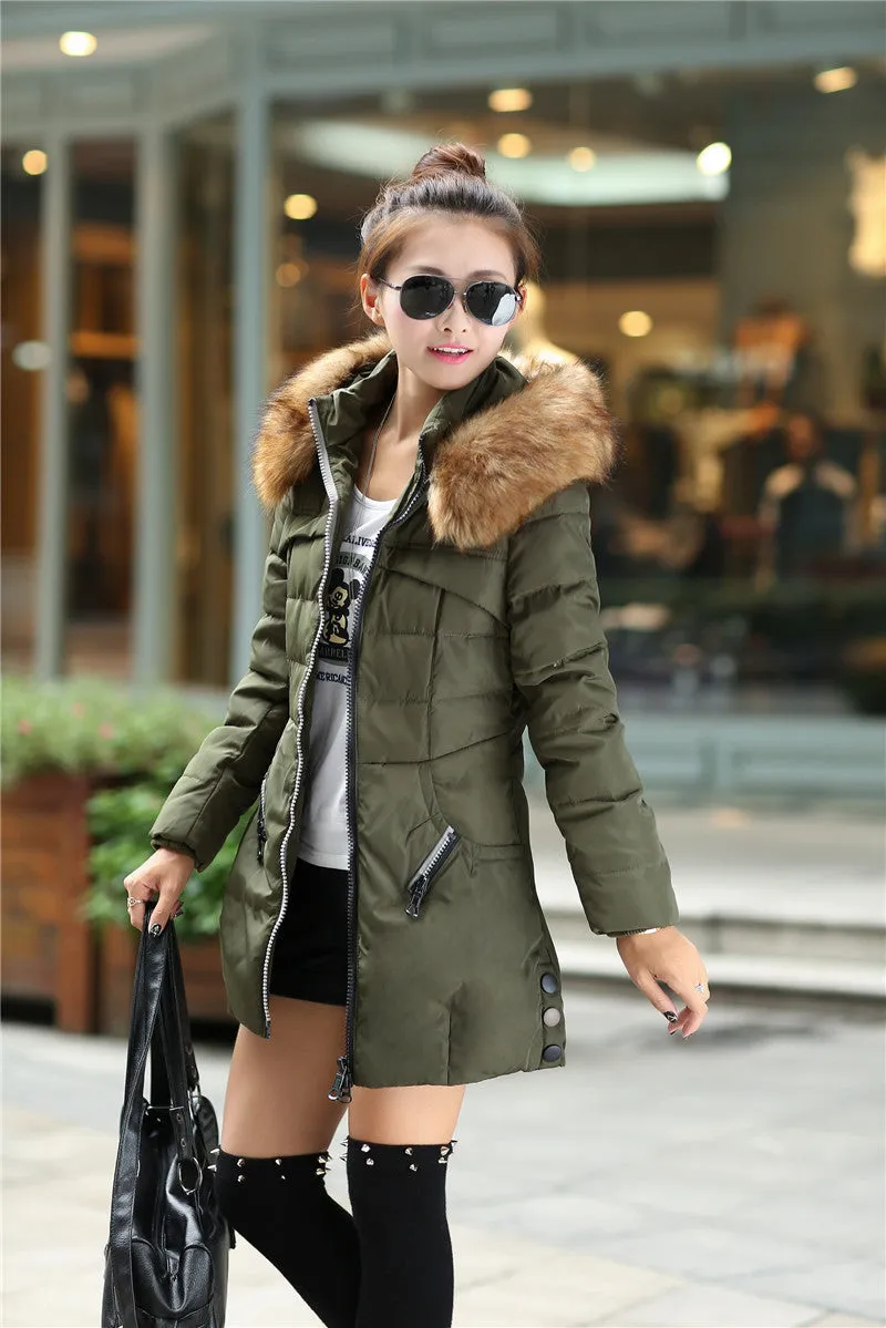 Winter Women Parka Outerwear Duck Down Jacket With Large Fur Collar