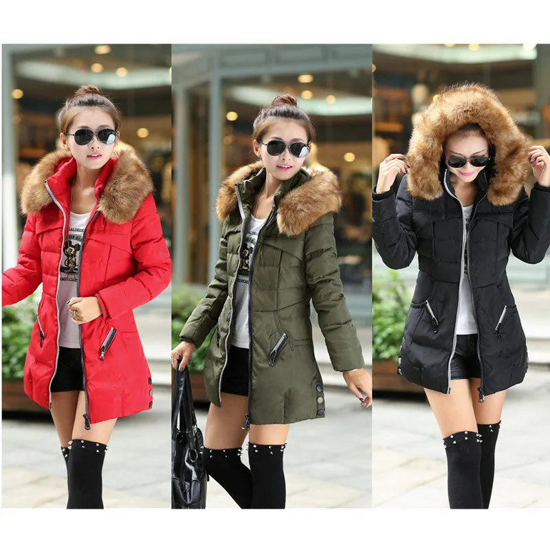 Winter Women Parka Outerwear Duck Down Jacket With Large Fur Collar