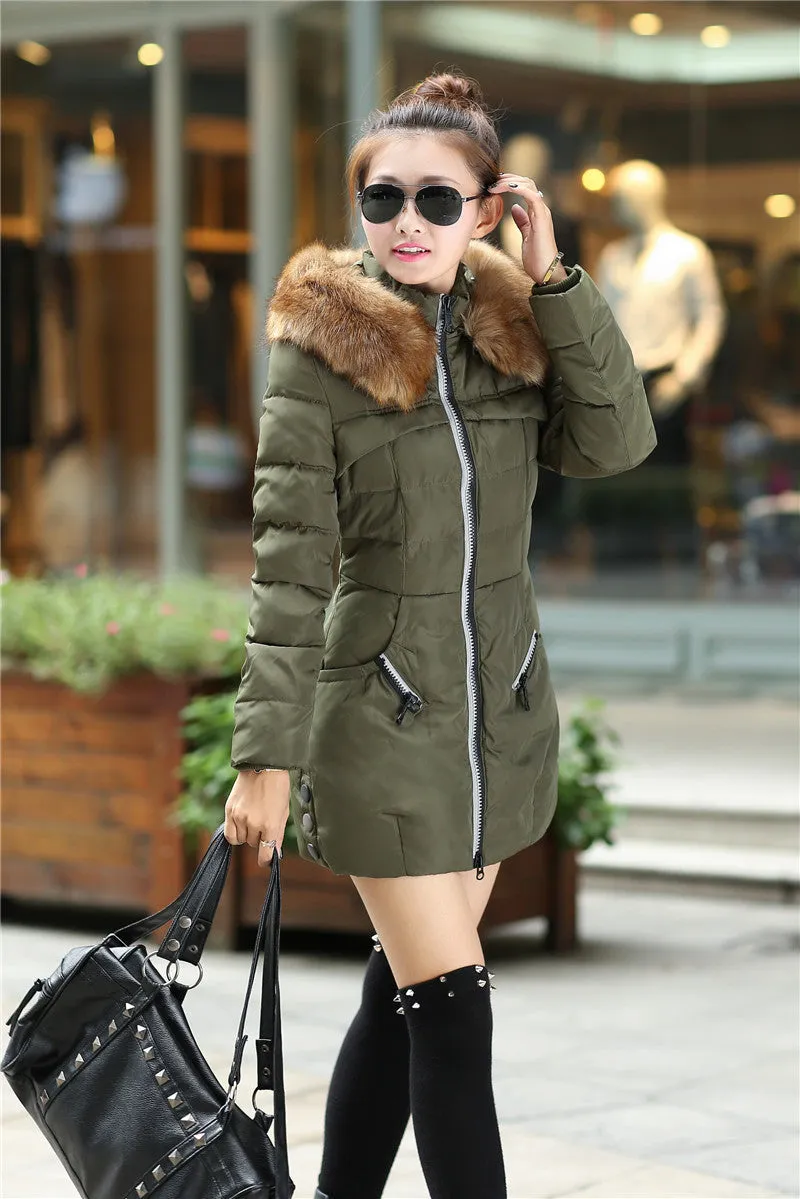 Winter Women Parka Outerwear Duck Down Jacket With Large Fur Collar