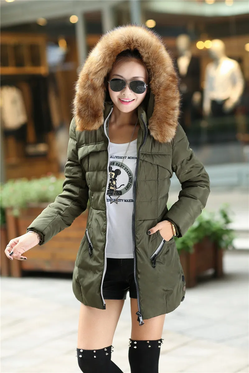 Winter Women Parka Outerwear Duck Down Jacket With Large Fur Collar