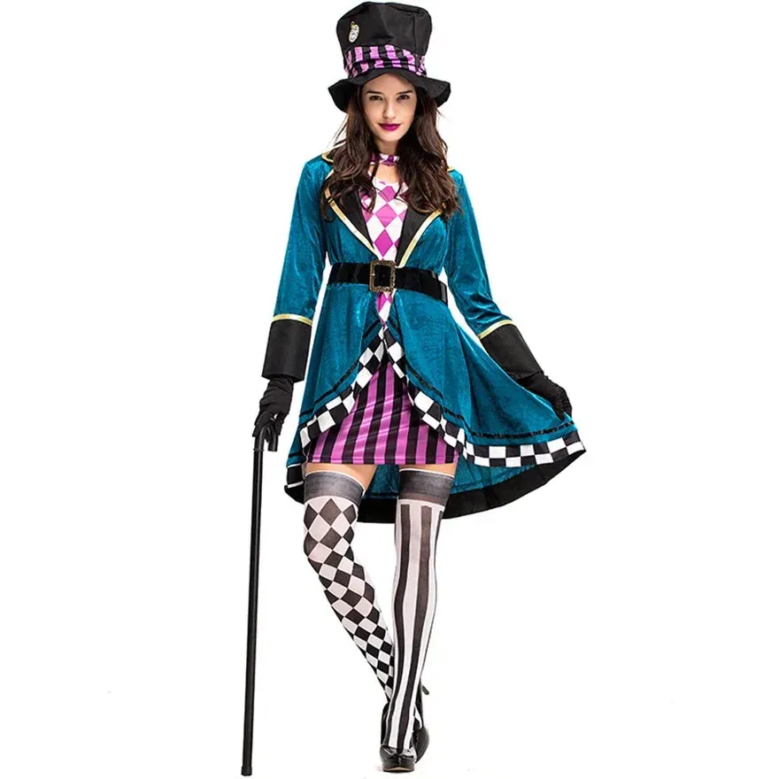 Women Carnival Magic Stylish Show Hatter Cosplay Tuxedo Mad Halloween Outfit Outfit