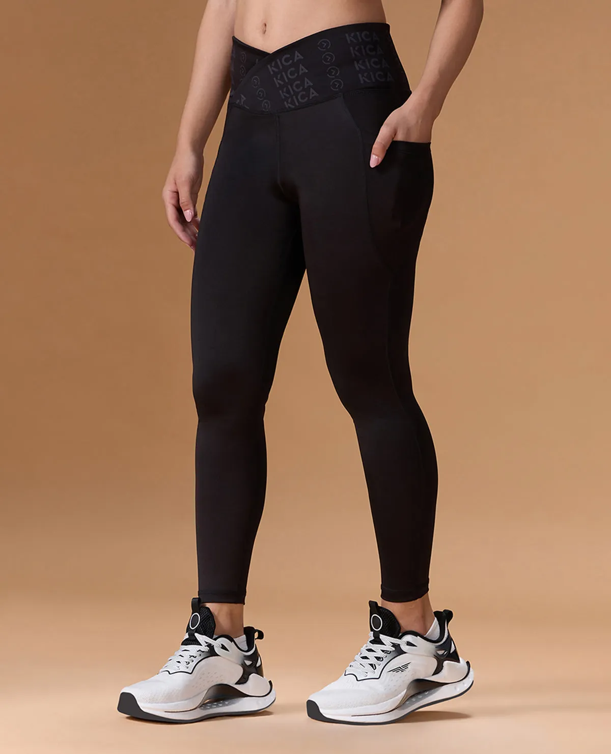 Women Cross Waist Mid Rise Leggings