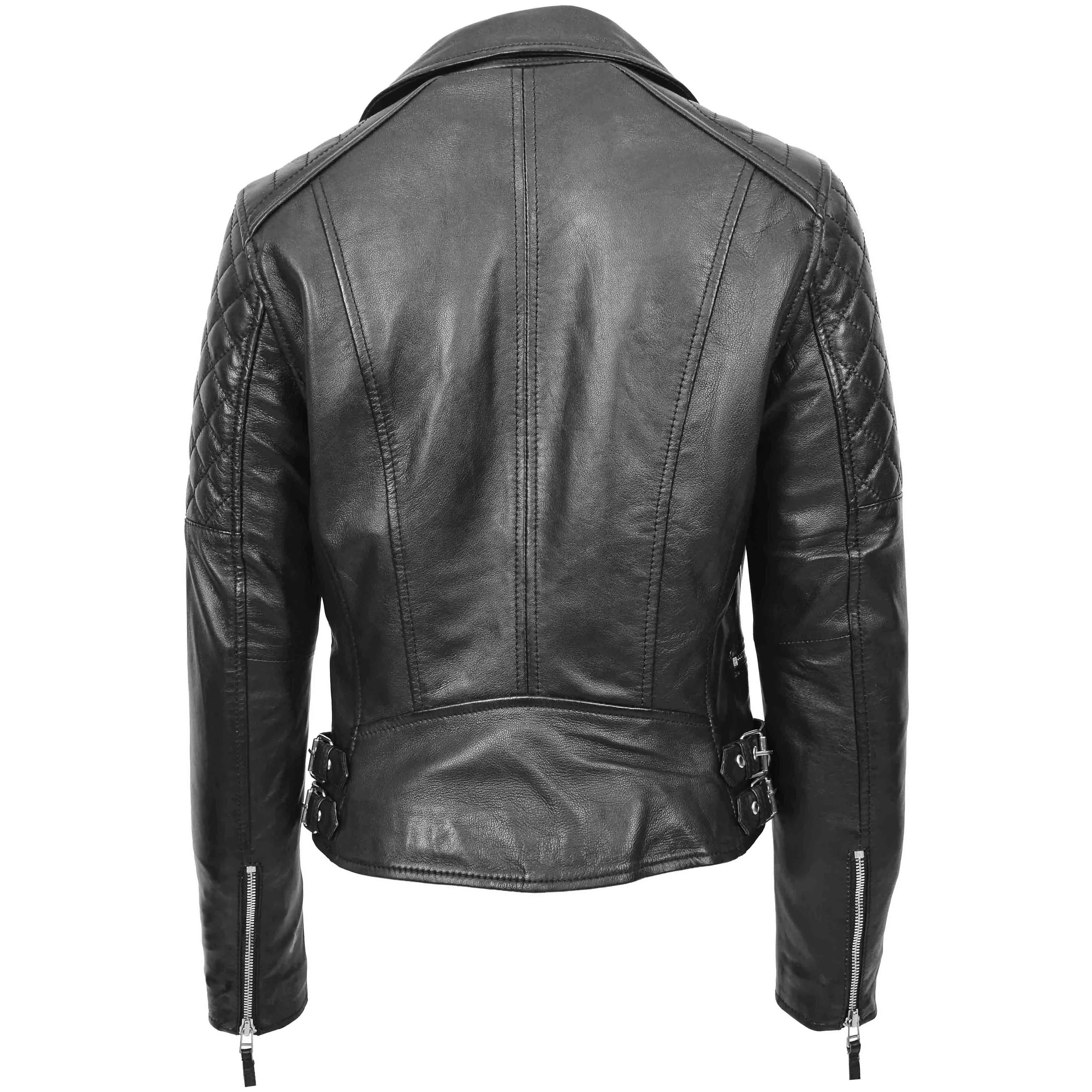 Womens Cross Zip Biker Leather Jacket Claudia Black