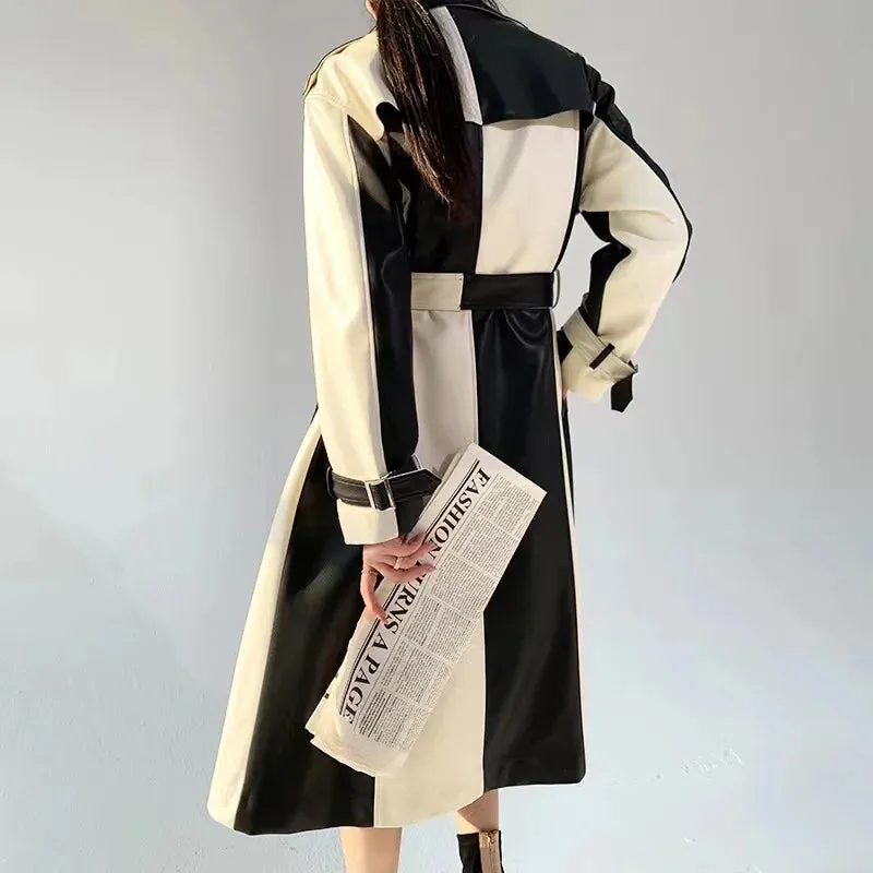 Women's Elegant Genuine Leather Trench Coat