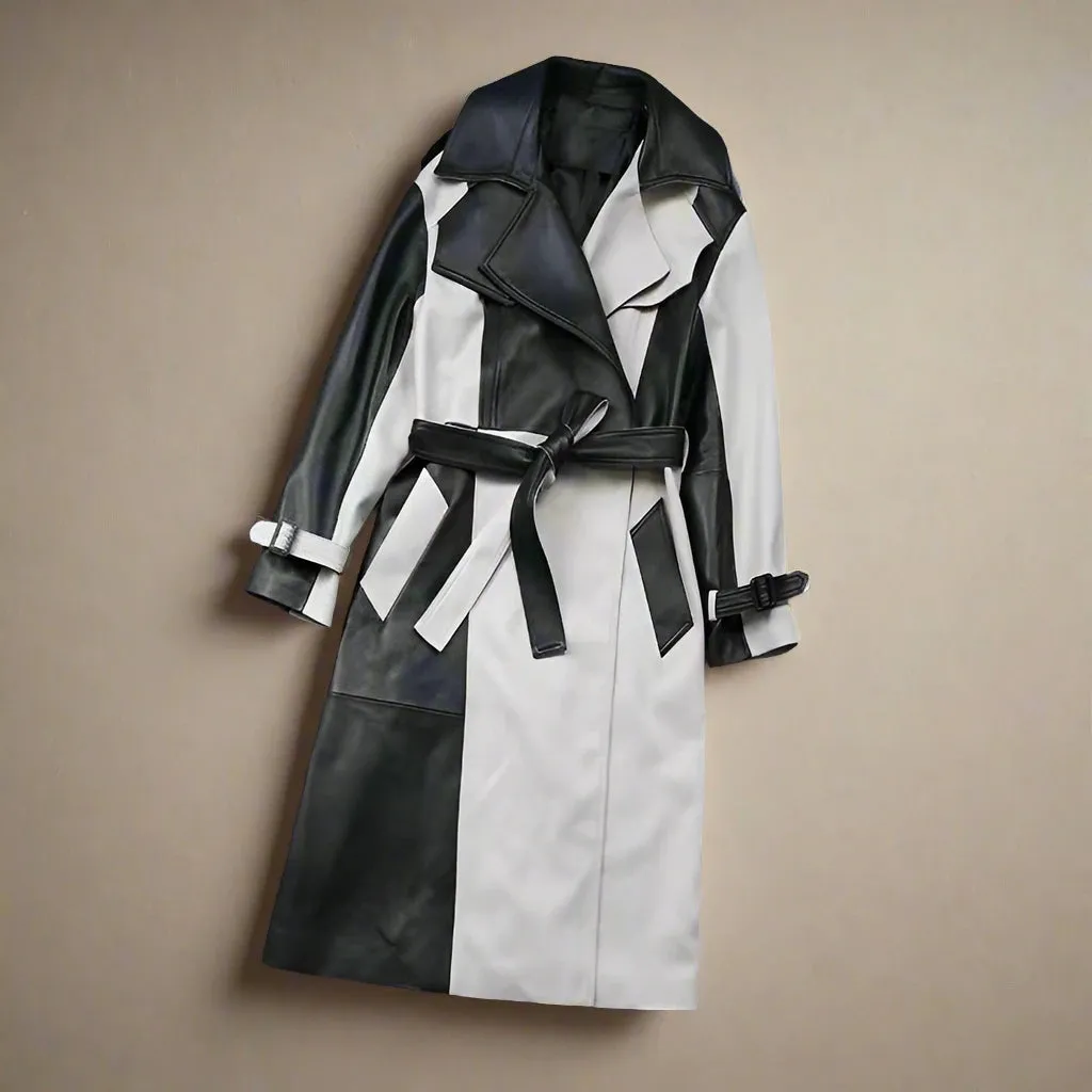 Women's Elegant Genuine Leather Trench Coat