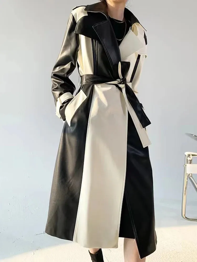 Women's Elegant Genuine Leather Trench Coat