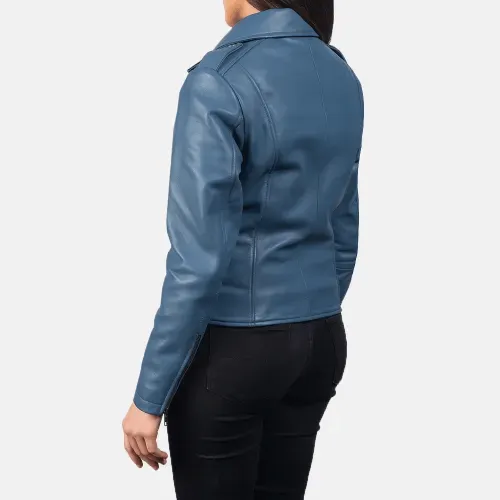 Womens Ionic Blue Leather Ladies Jacket