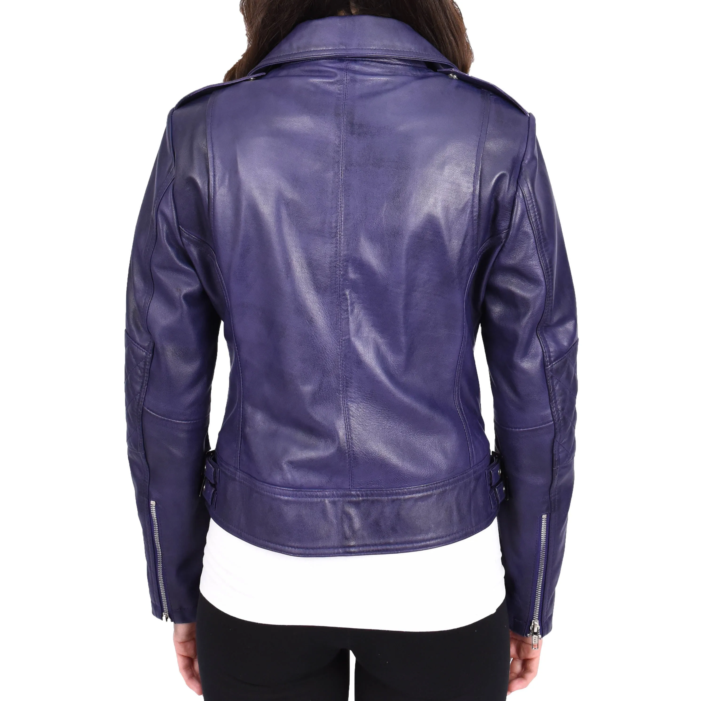 Womens Leather Biker Jacket Purple Trendy Slim Fit Designer Ayla