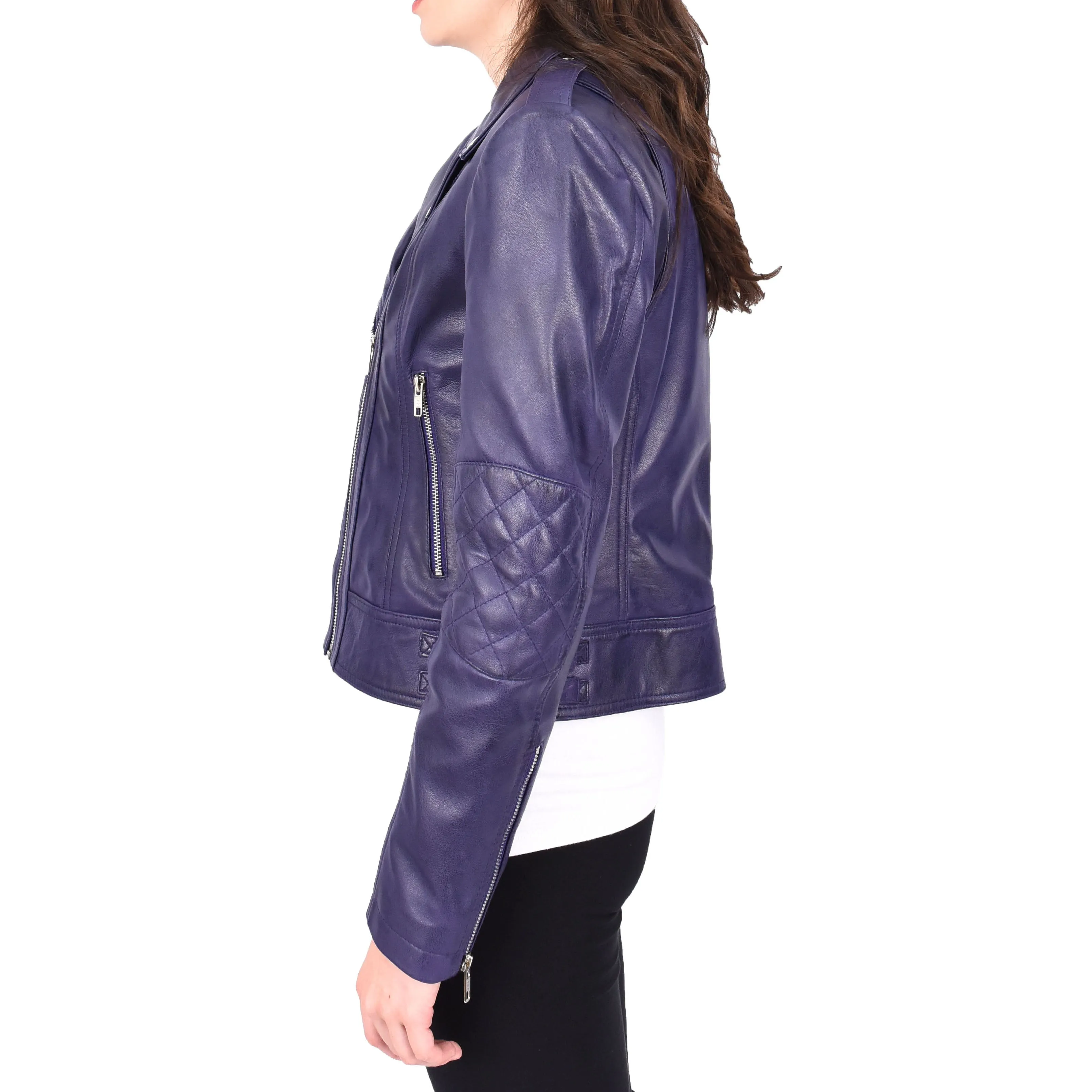 Womens Leather Biker Jacket Purple Trendy Slim Fit Designer Ayla