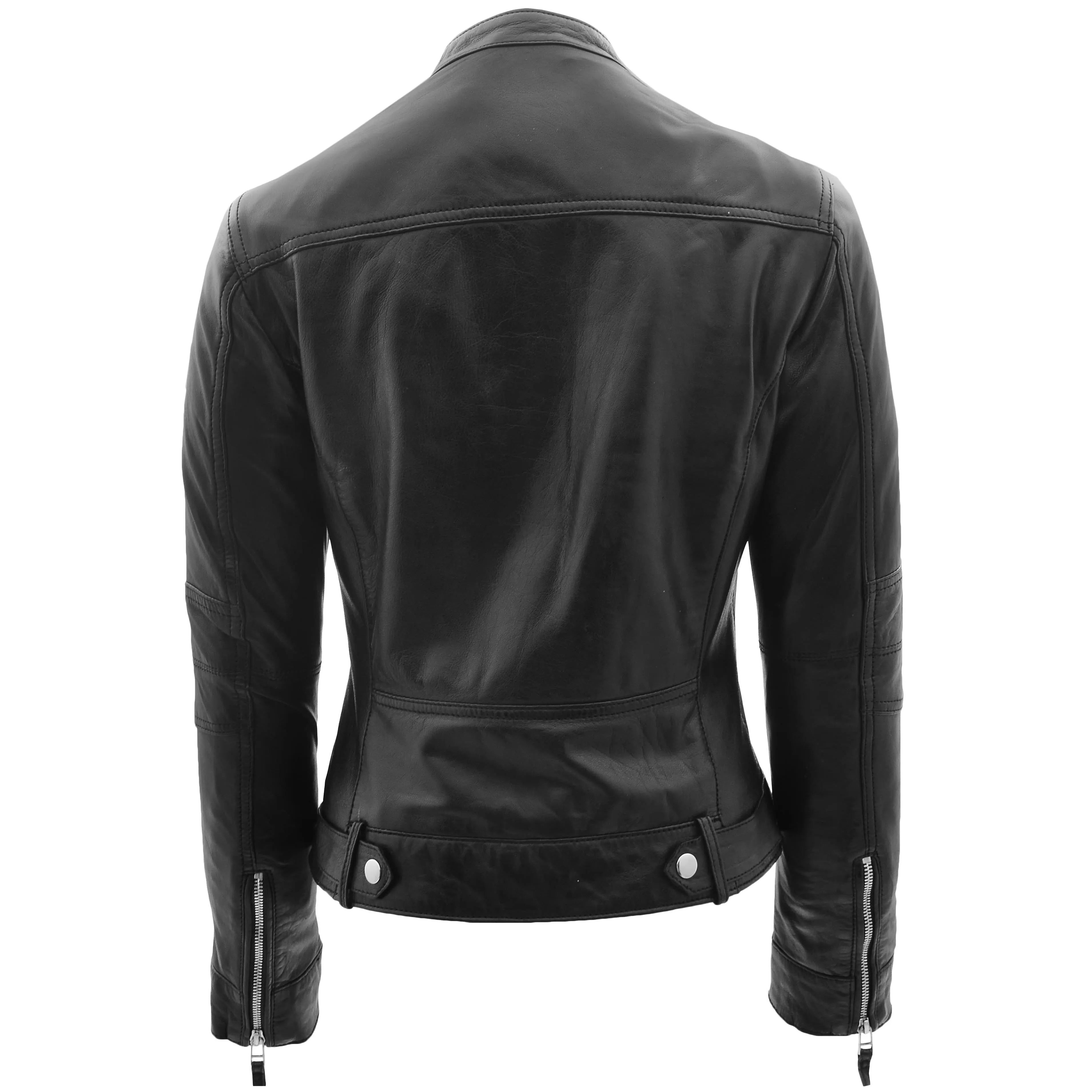 Womens Real Leather Biker Jacket Casual Style Annie Black