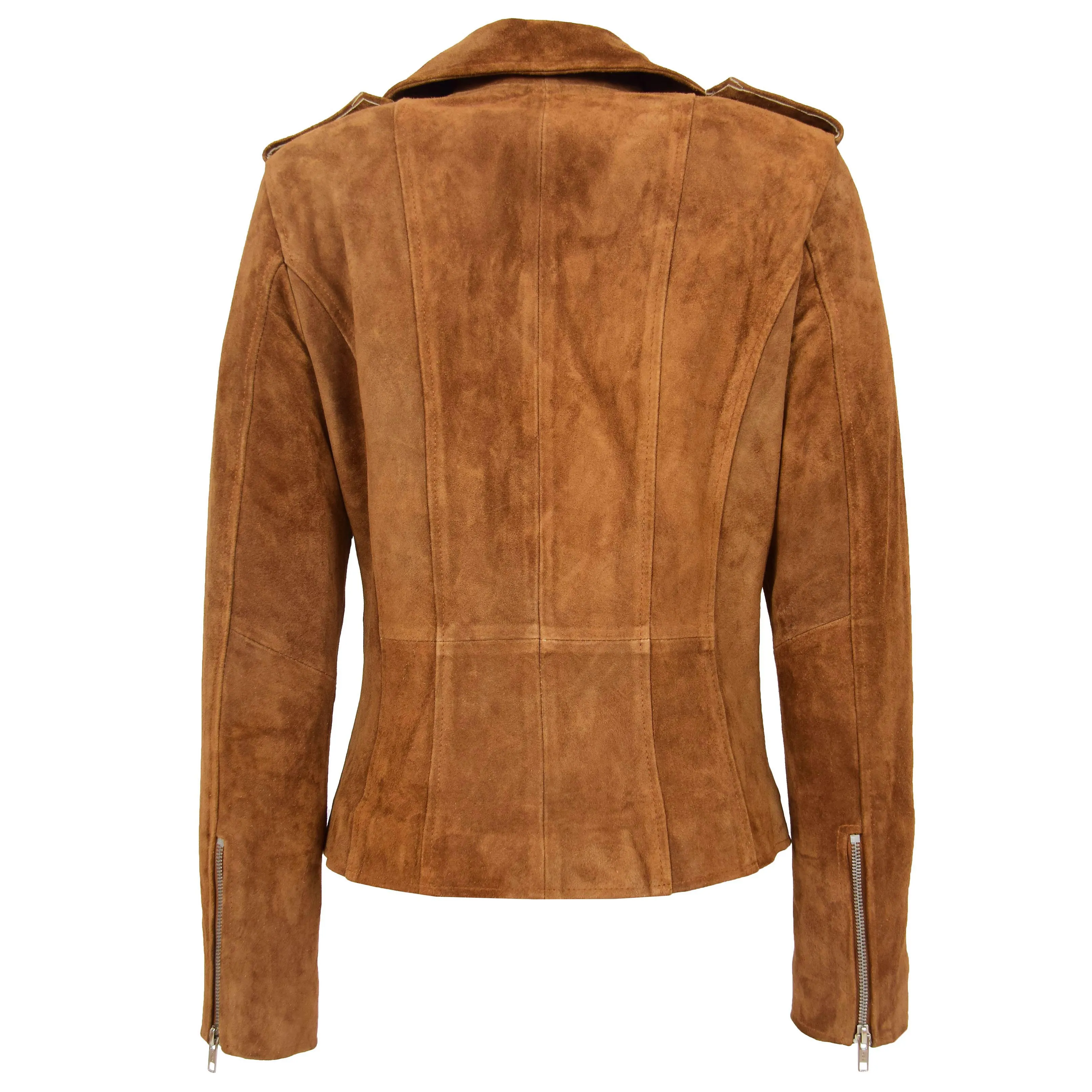 Womens Suede Biker Style Zip Jacket Skylar Tan