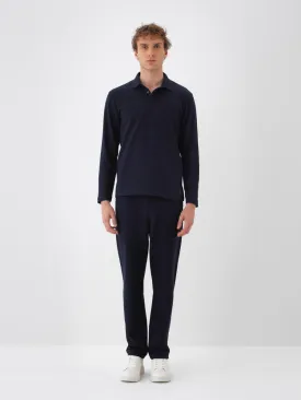 Xint Cotton Long Sleeved Navy Polo